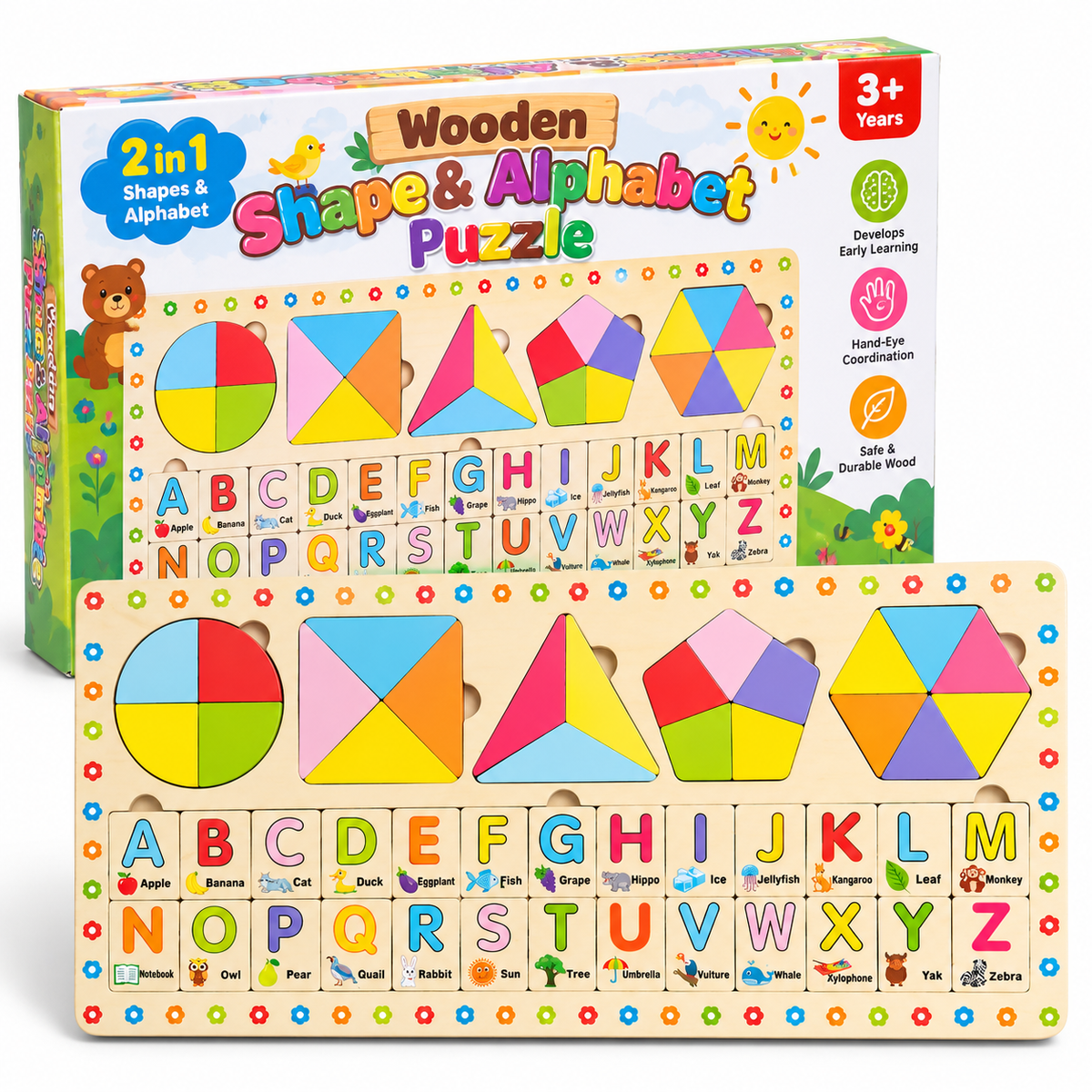 Wooden Alphabet & Shape Learning Puzzle Board
