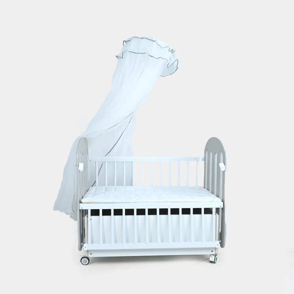 Premium Wooden Baby Cot with Canopy & Storage Drawer