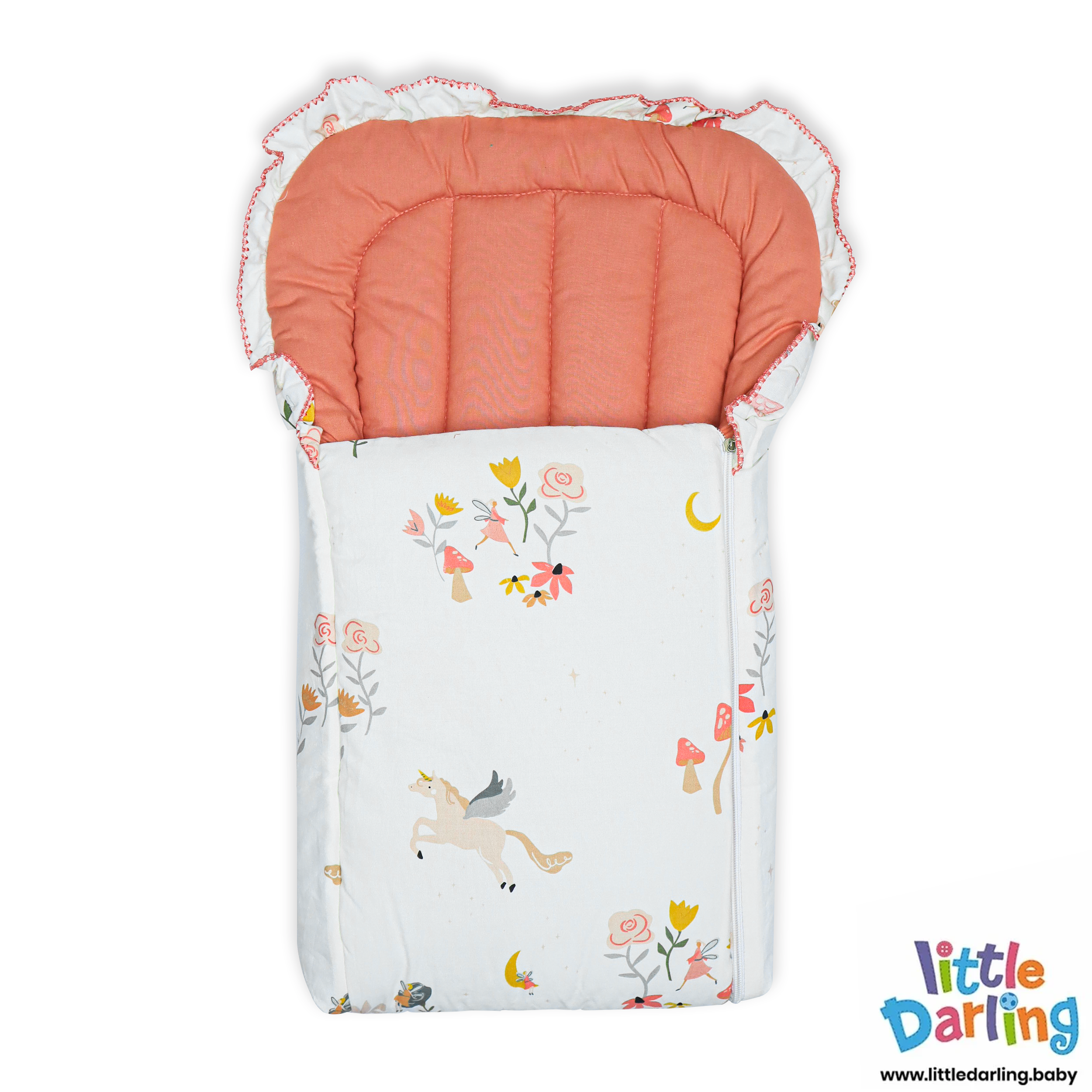 Baby Carry nest Frill Unicorn & Flower Print by Little Darling