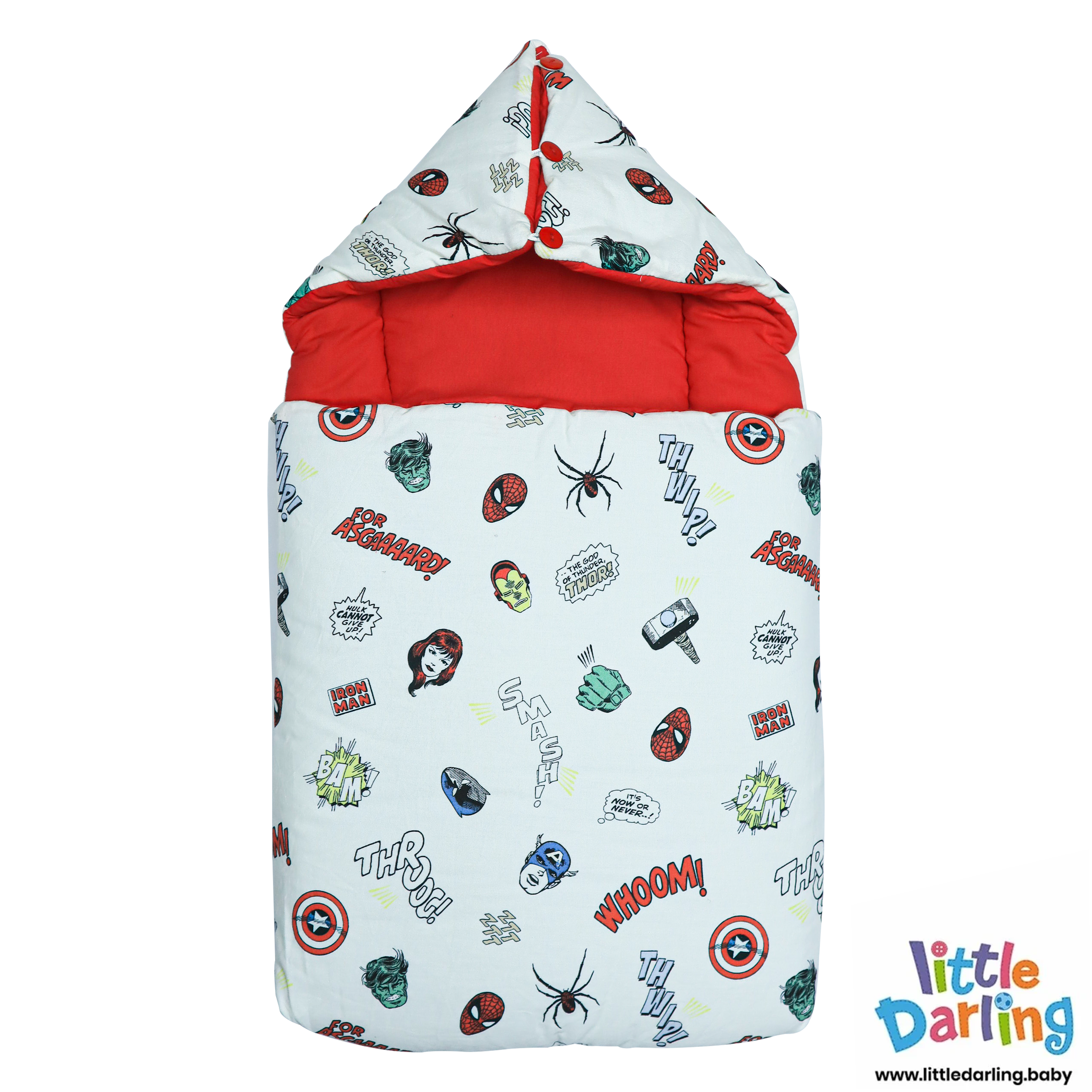 Baby Carry Nest Hooded Marvel Superhero Print by Little Darling