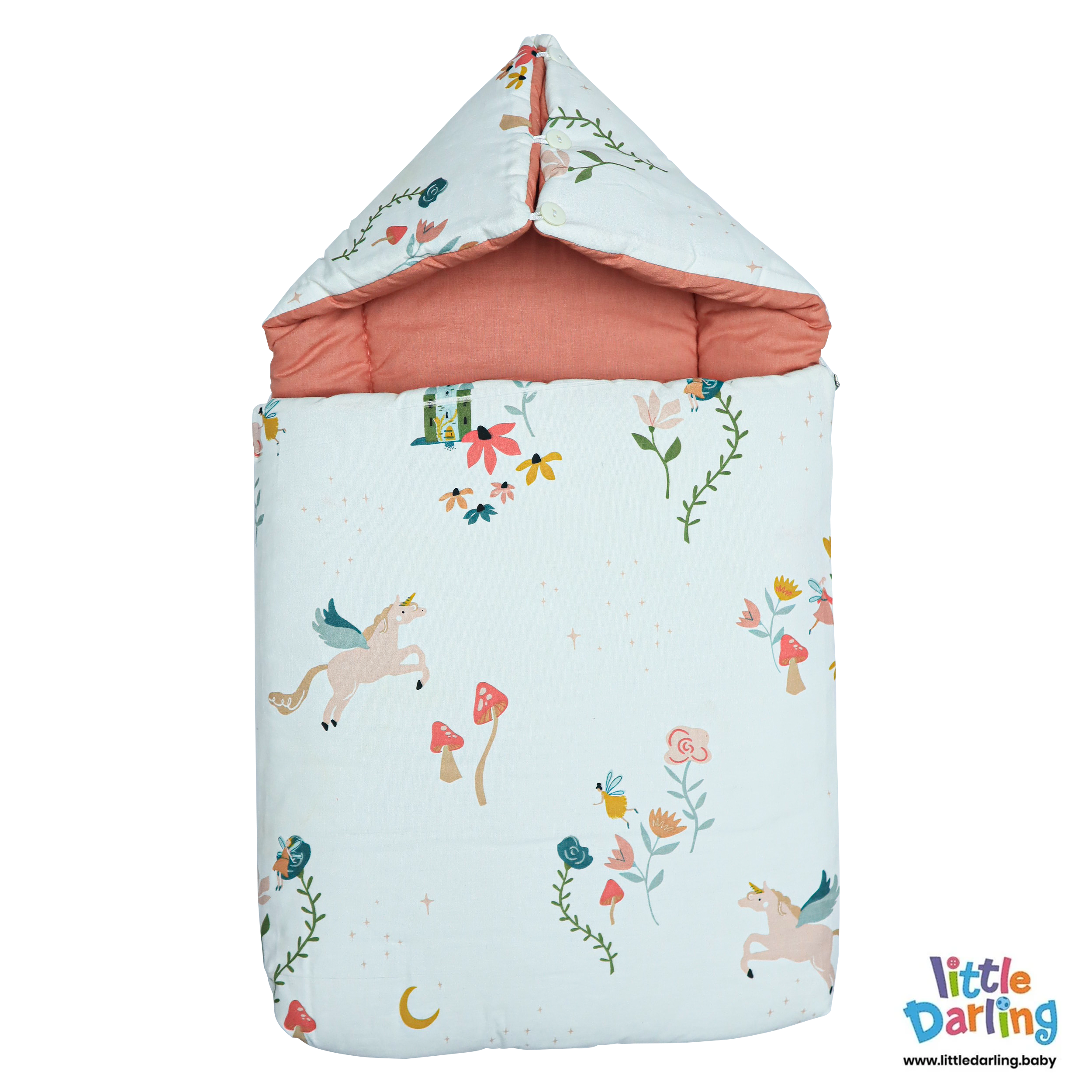 Baby Carry nest Hooded Unicorn & Flower Print by Little Darling