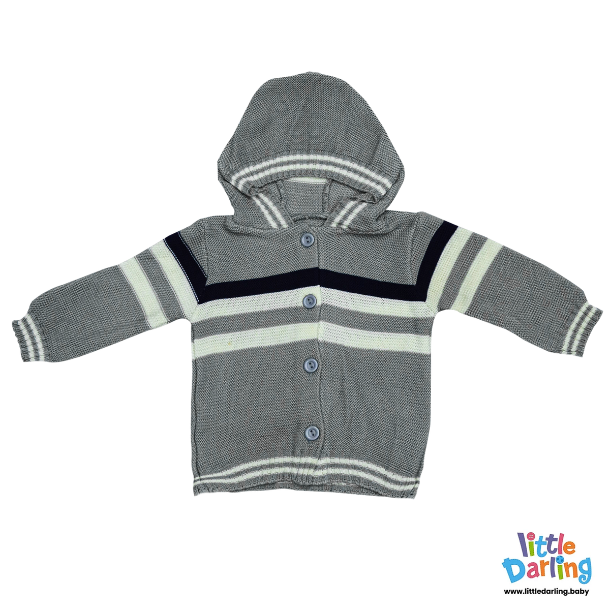 Hooded Jacket Stripes Grey Color | Little Darling Price in Pakistan