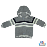 Hooded Jacket Stripes Grey Color | Little Darling