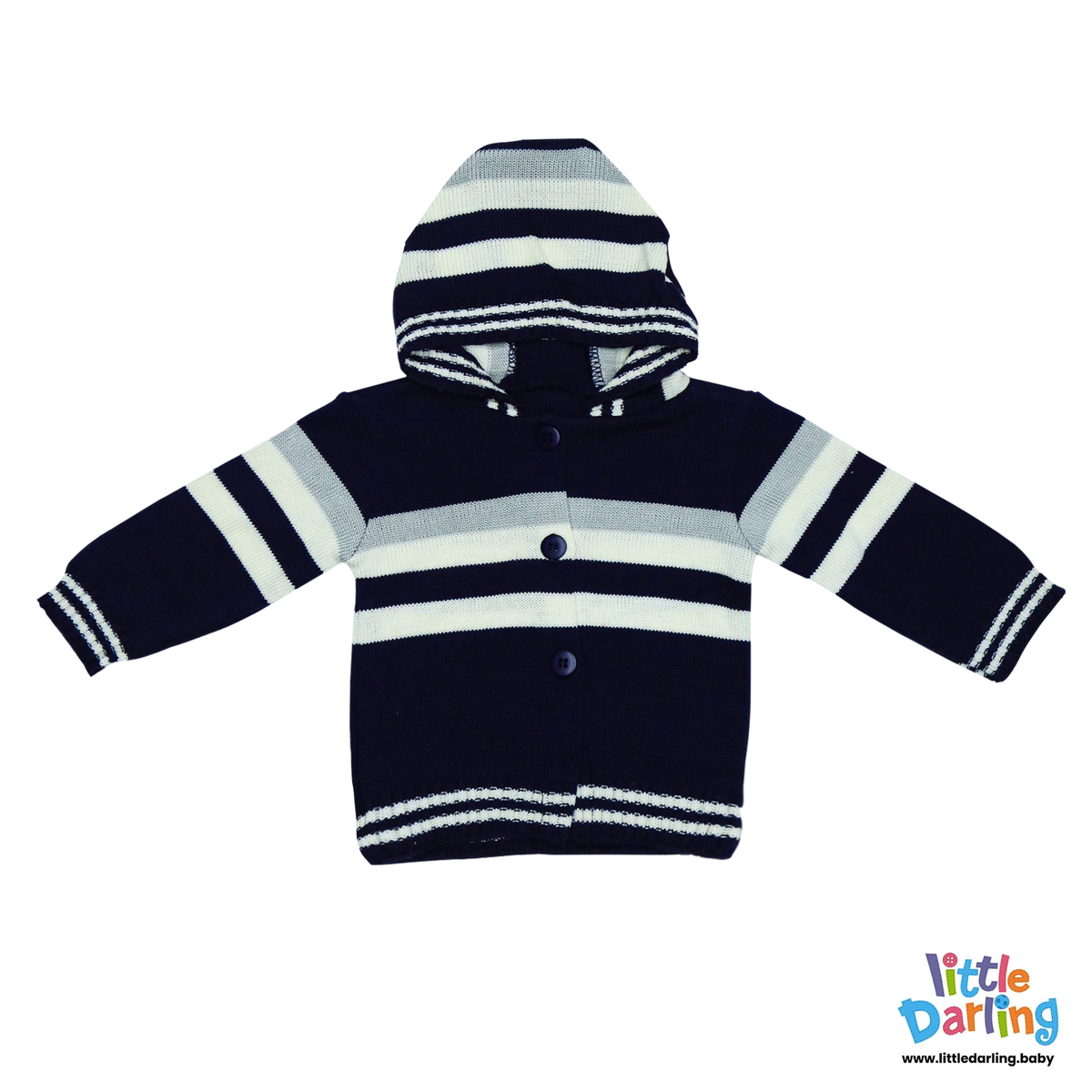 Hooded Jacket Stripes Blue Color | Little Darling Price in Pakistan