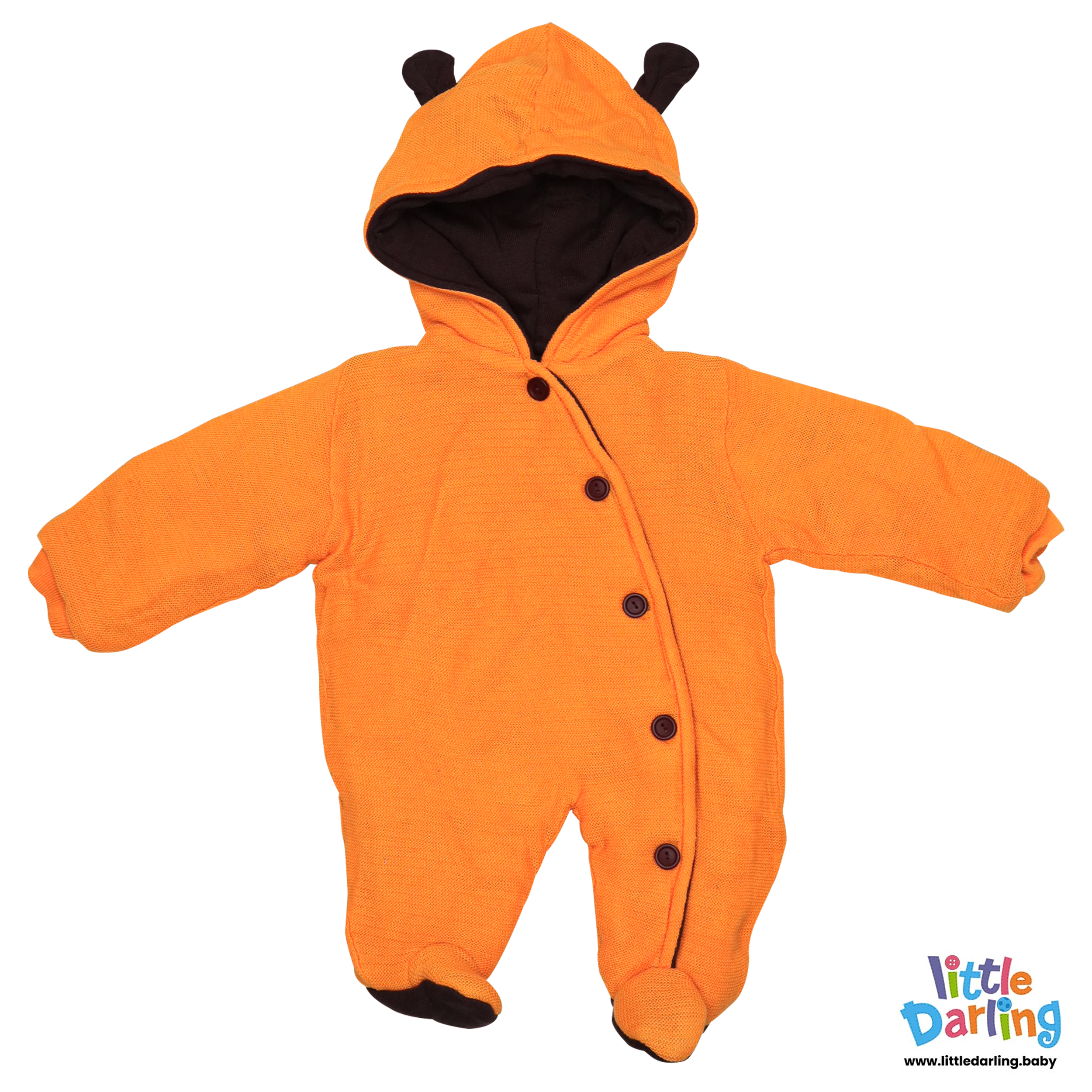 Hooded Woolen romper Orange Color by Little Darling