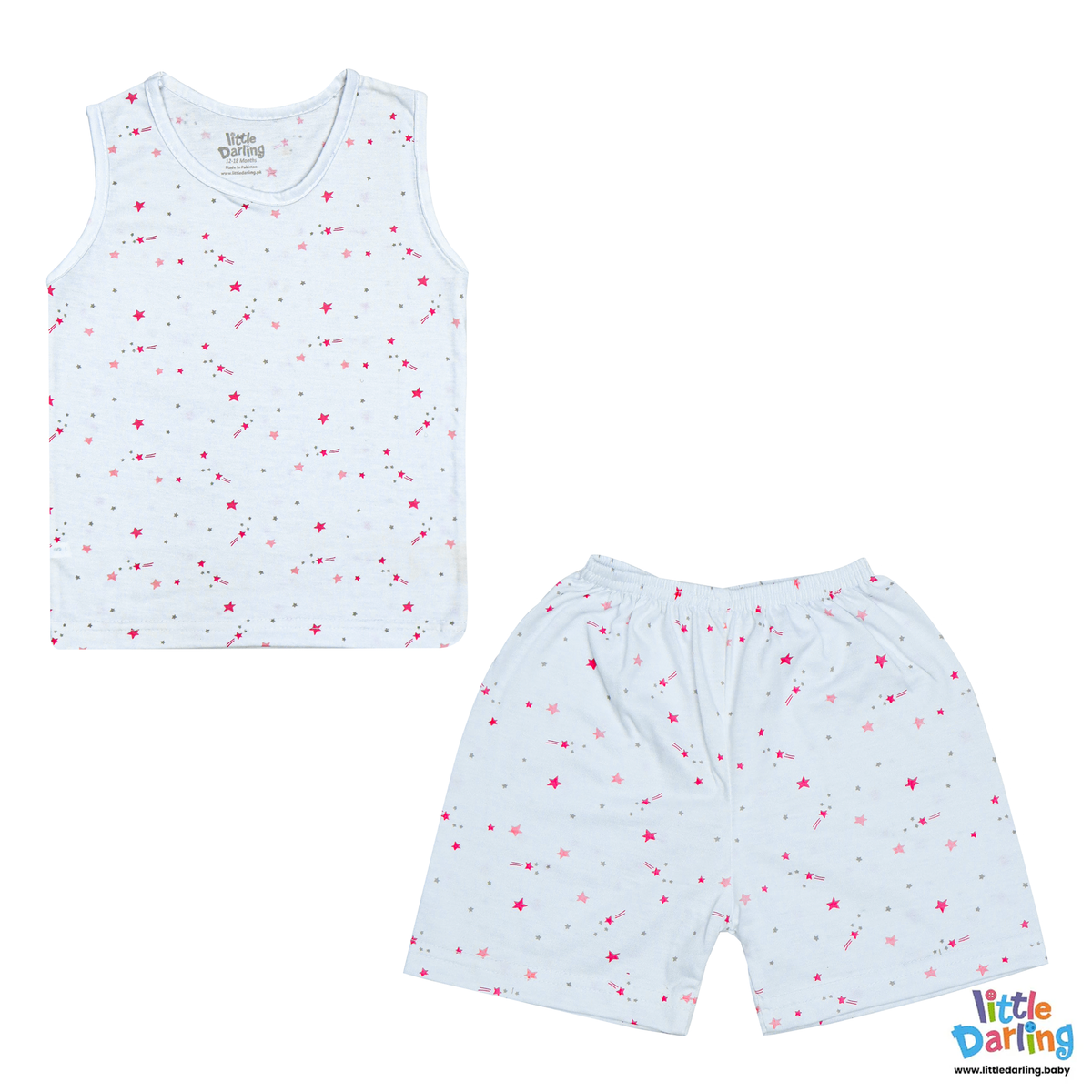 Baby Sando Suit Star Print White Color | Little Darling Price in Pakistan