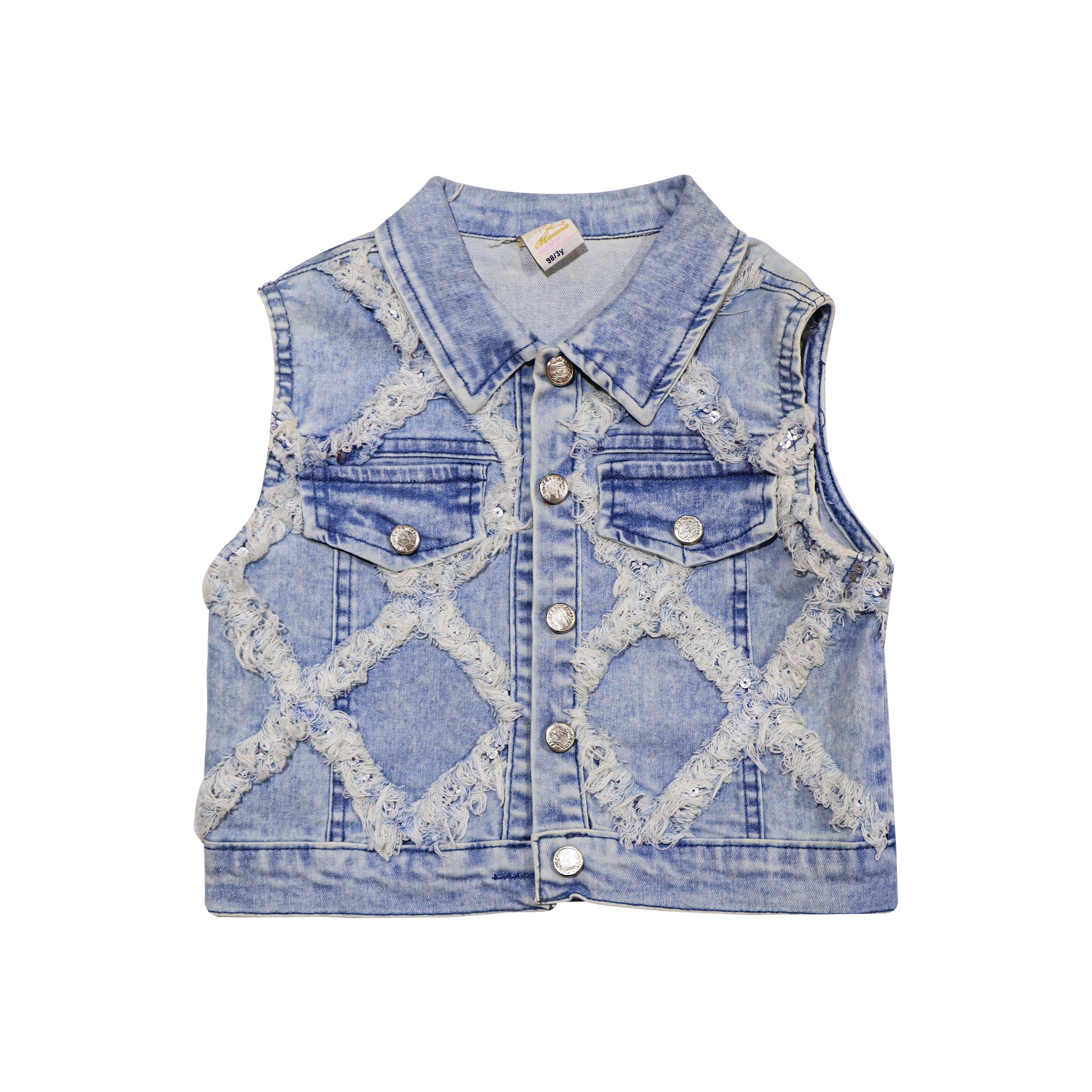 Kids Stylish 3-Piece Outfit – White Top & Blue Sequin Set