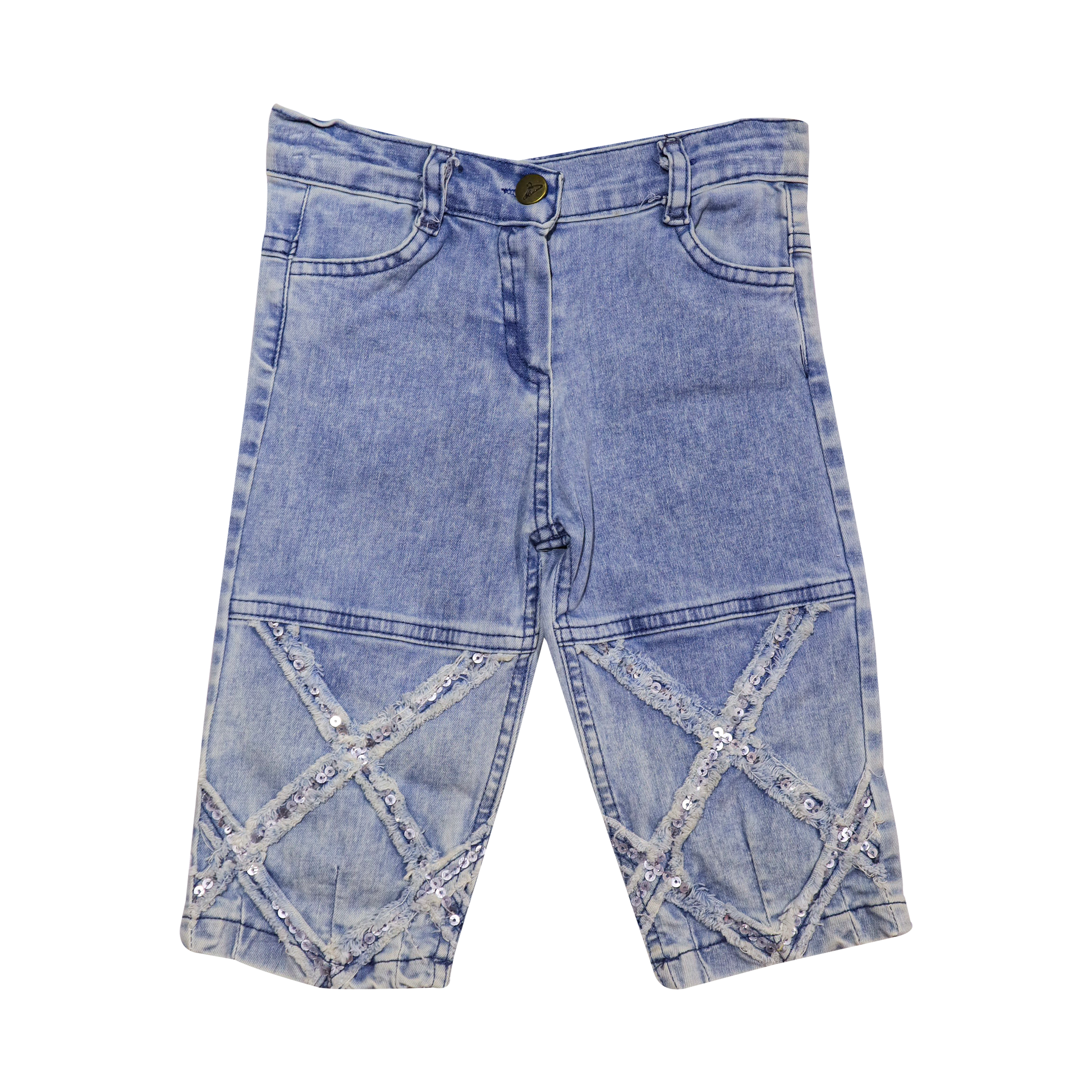 Kids Stylish 3-Piece Outfit – White Top & Blue Sequin Set