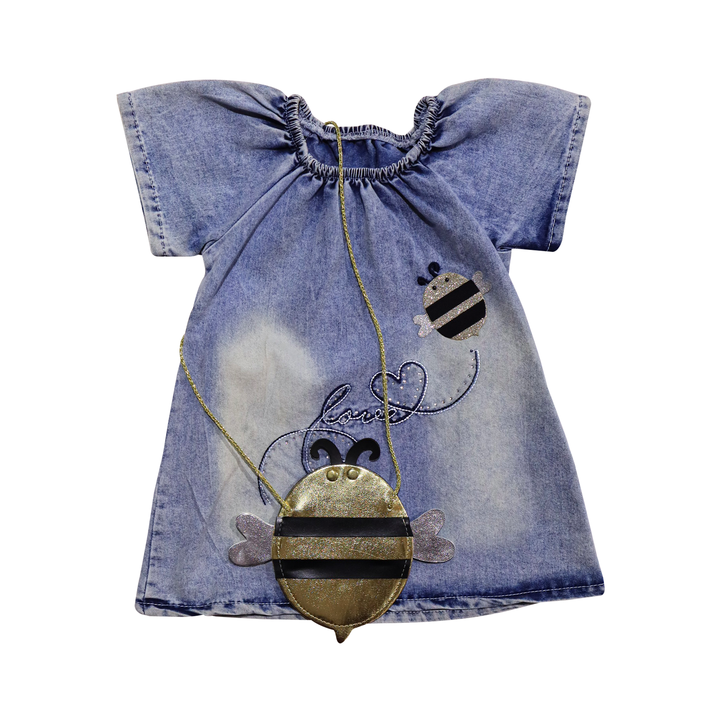 Denim Girls Frock with Purse