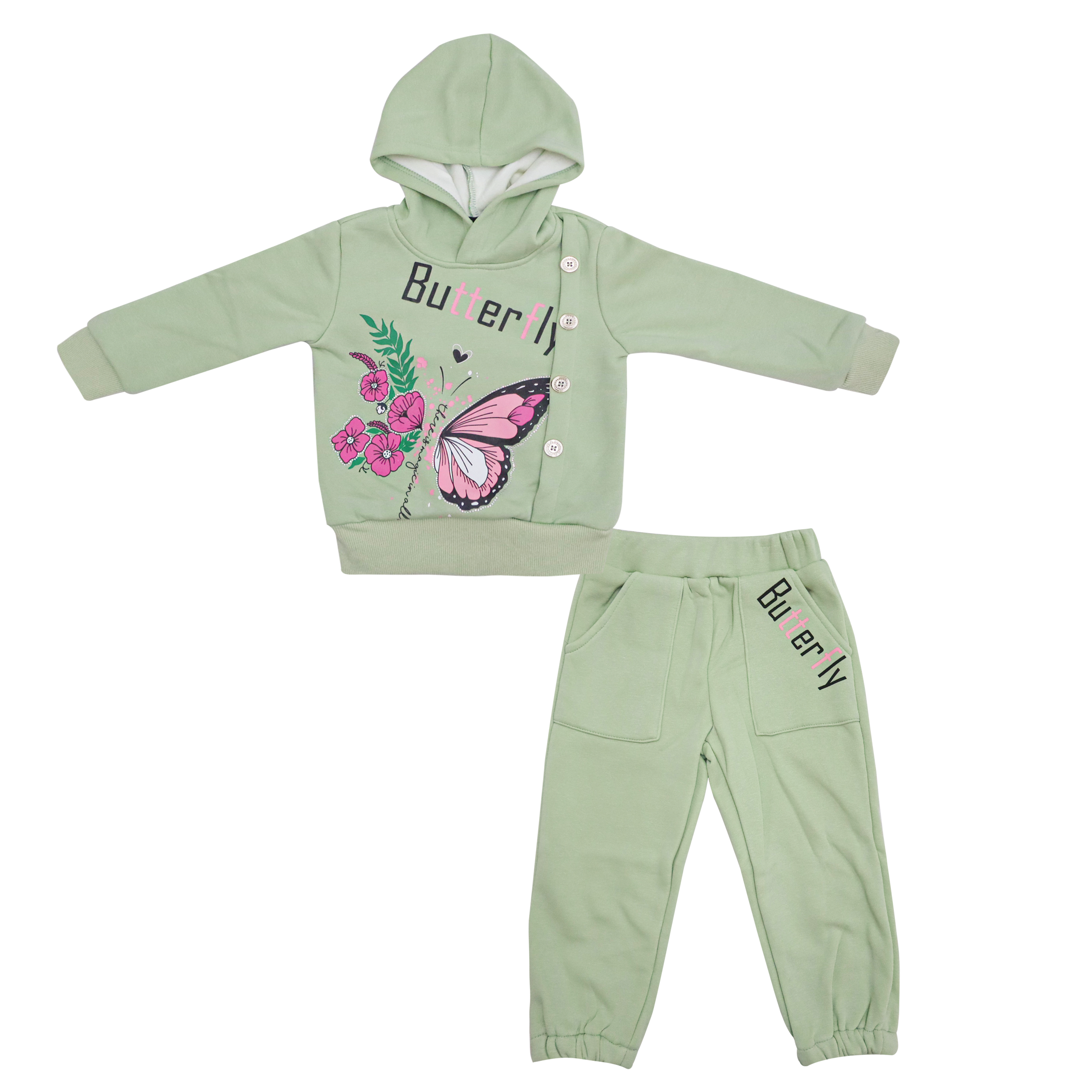 Girls Hoodie Suit Butter Fly Print