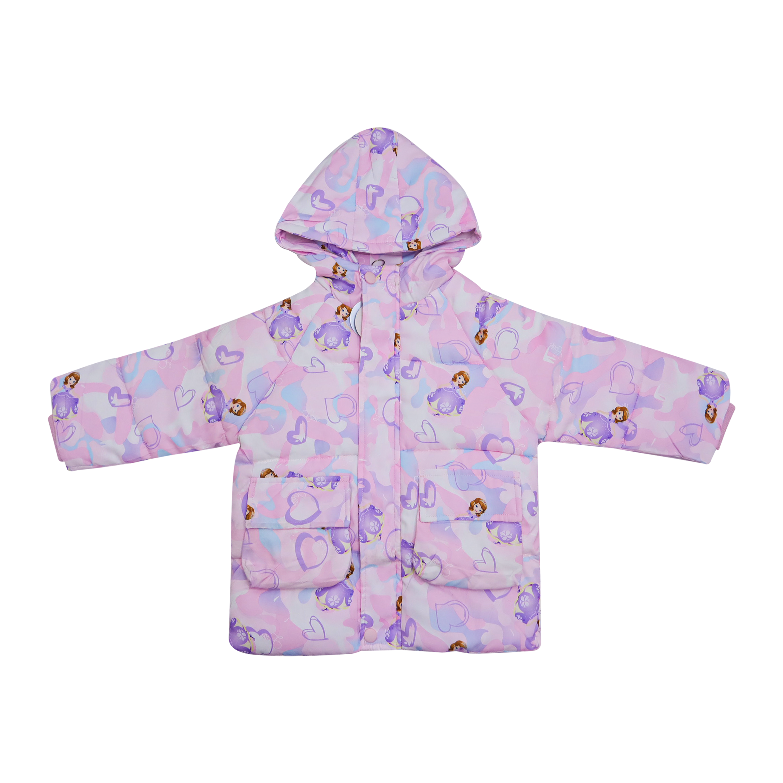 Kids Hooded Puffer Jacket Cartoon Print