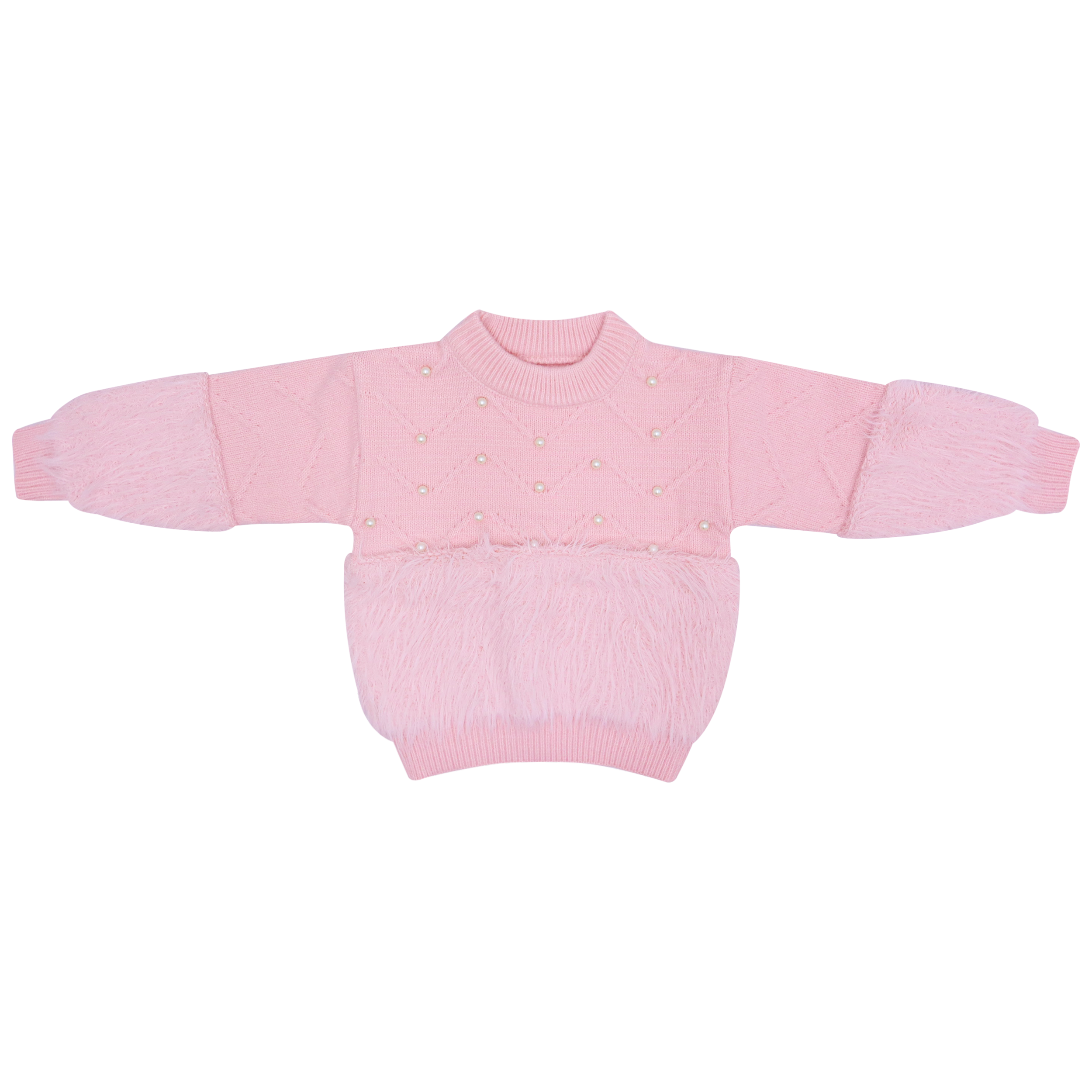 Baby Sweater Faux Fur & Pearl Embellishments