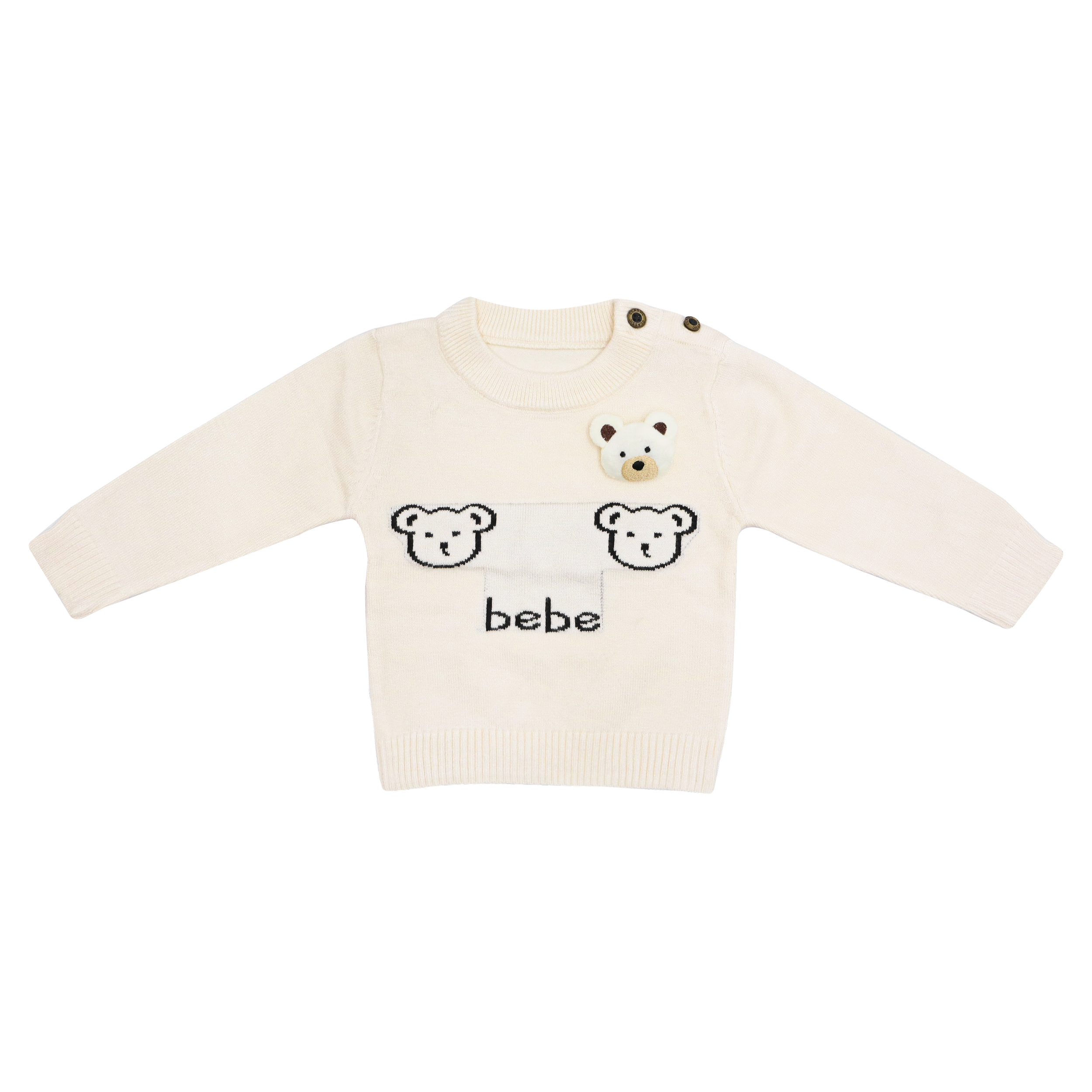 Baby White Knit Sweater Bear Embossed