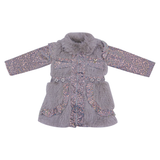 Girls Cozy Faux Fur Jacket & Denim Pants Set Grey