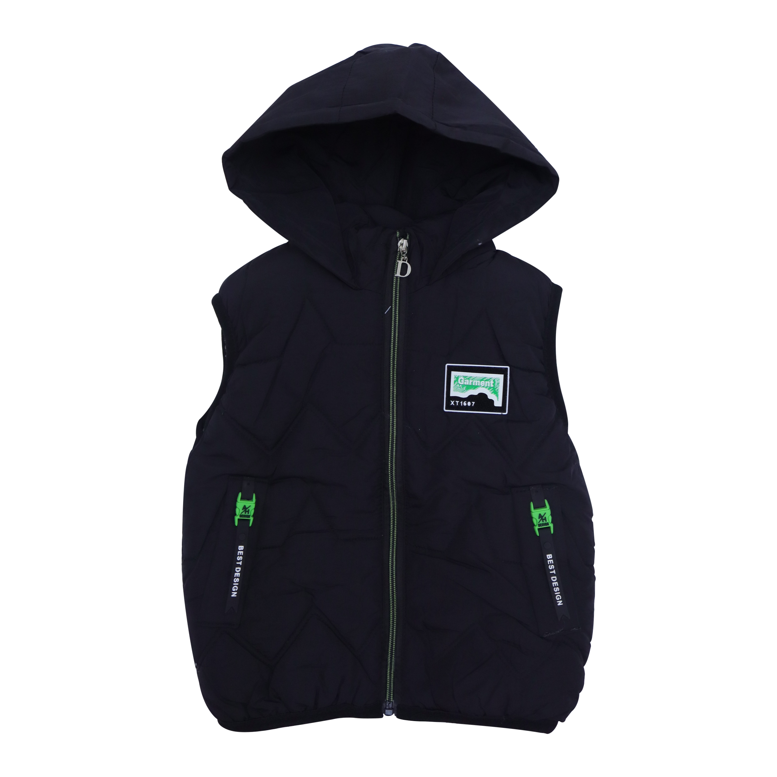 Kids Fur & Hooded Sleeveless Jacket Black