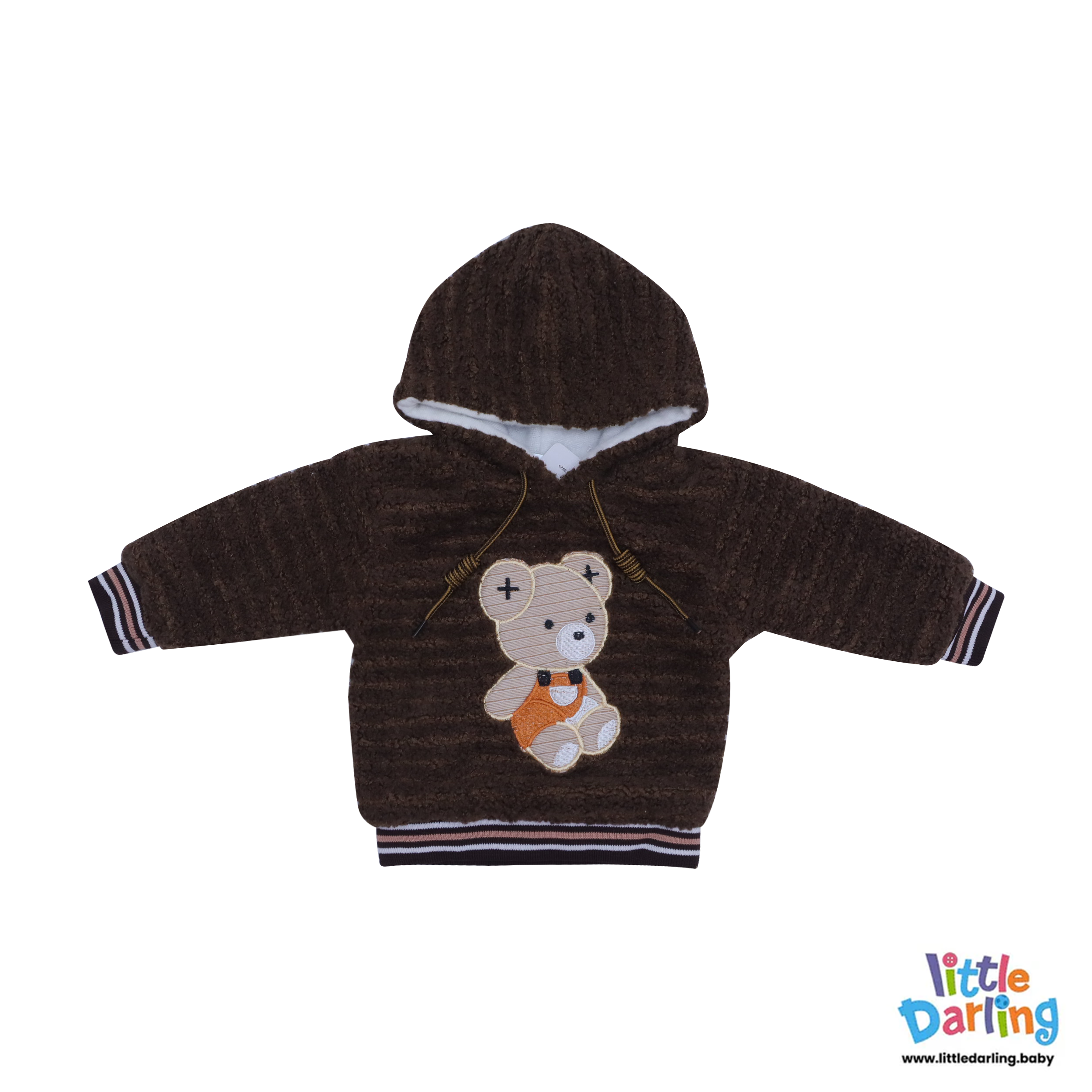Baby Hooded Fur Suit Bear Embroidery by Little Darling
