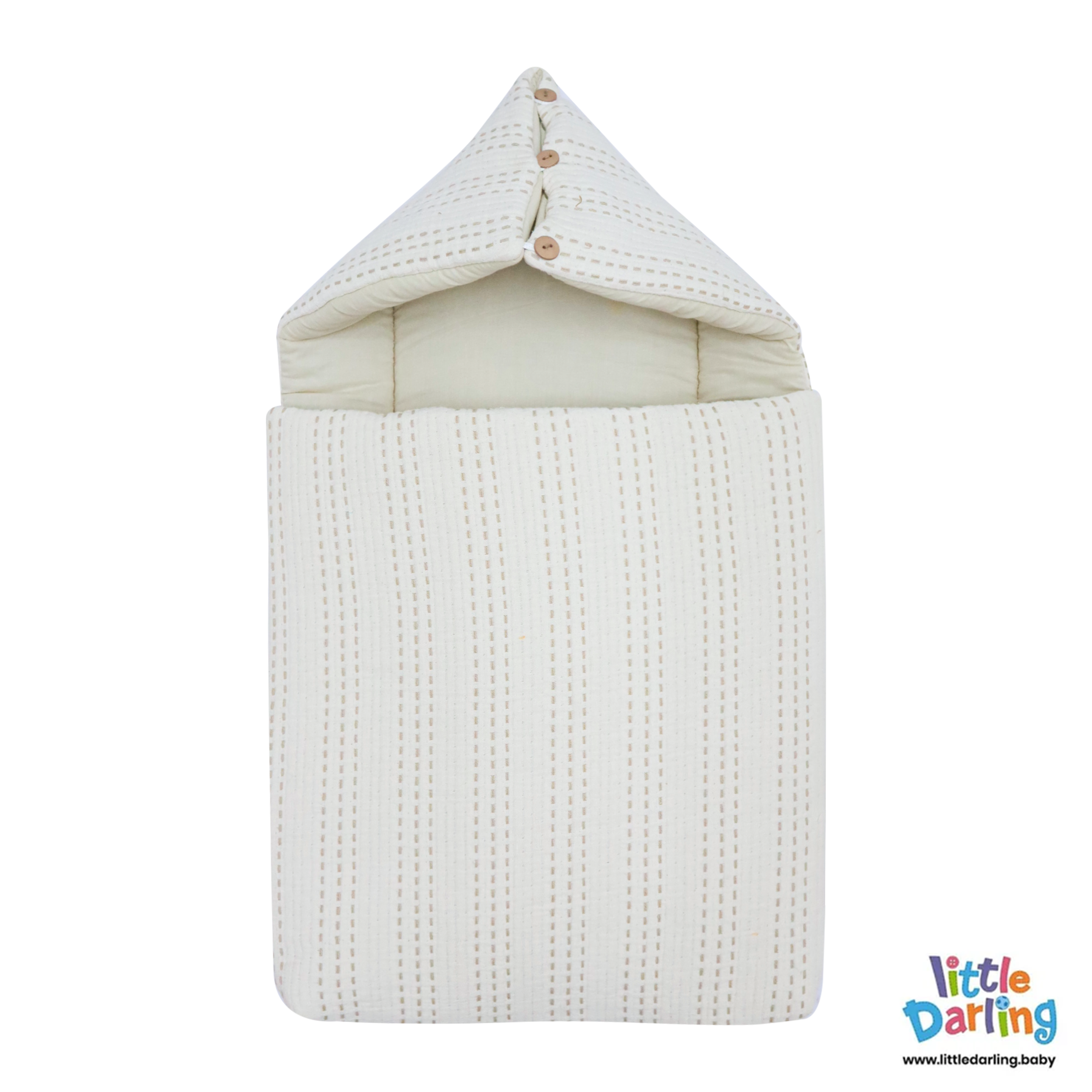 Baby Hooded Carry nest Beige Stitch Line Print by Little Darling