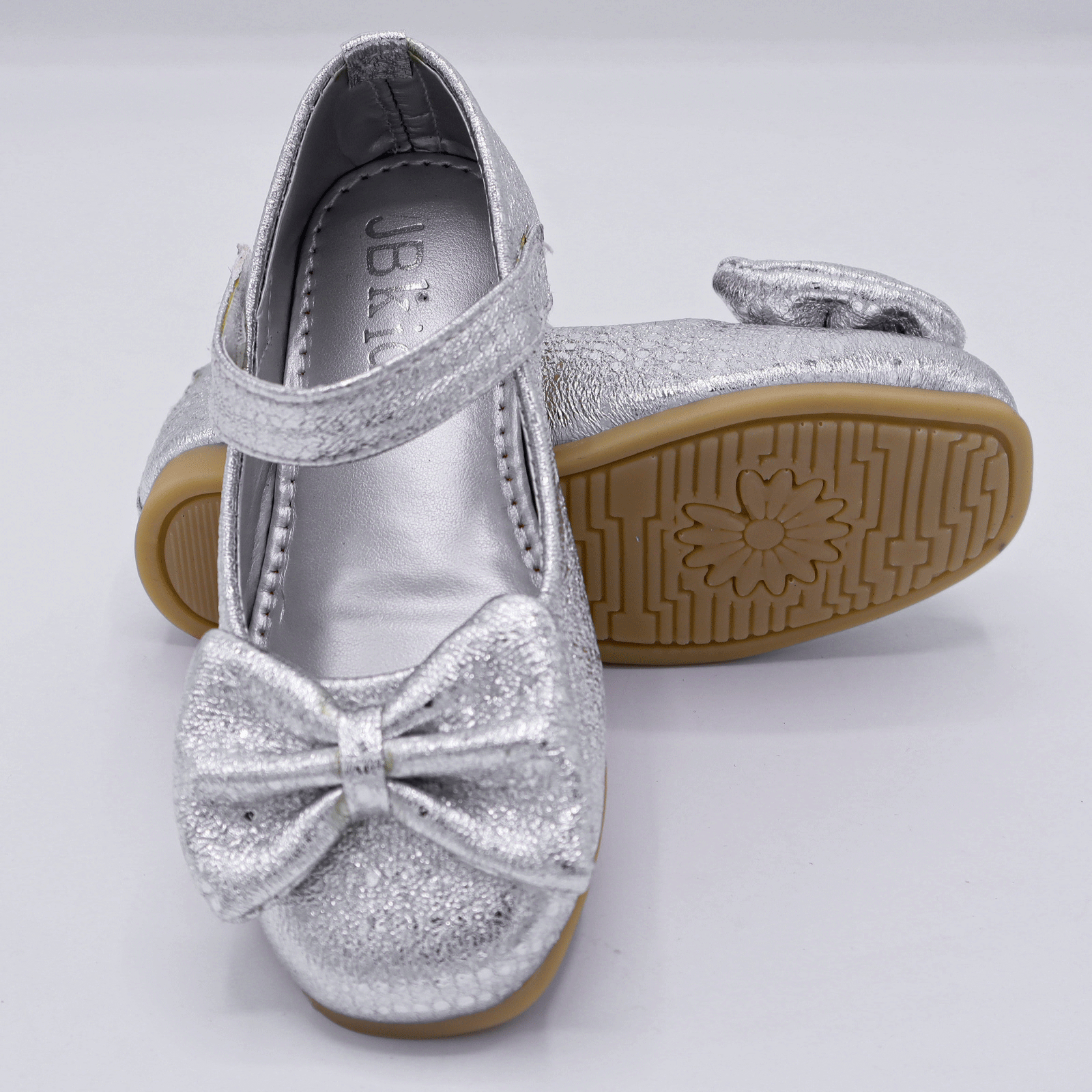 Kids Silver Ballet Flat Shoes with Bow
