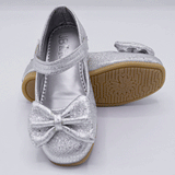 Kids Silver Ballet Flat Shoes with Bow