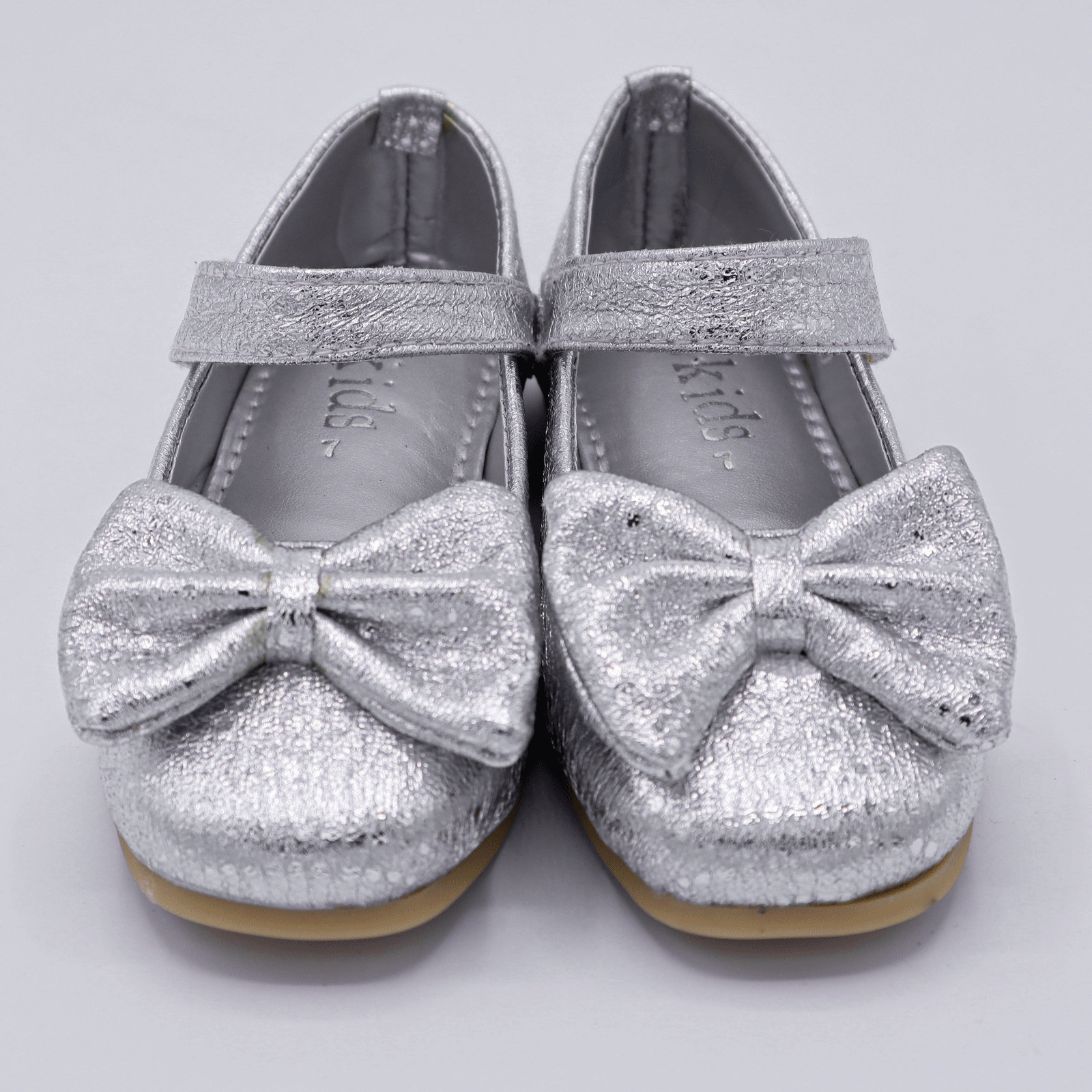 Kids Silver Ballet Flat Shoes with Bow