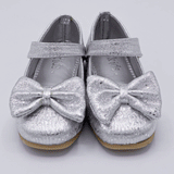 Kids Silver Ballet Flat Shoes with Bow