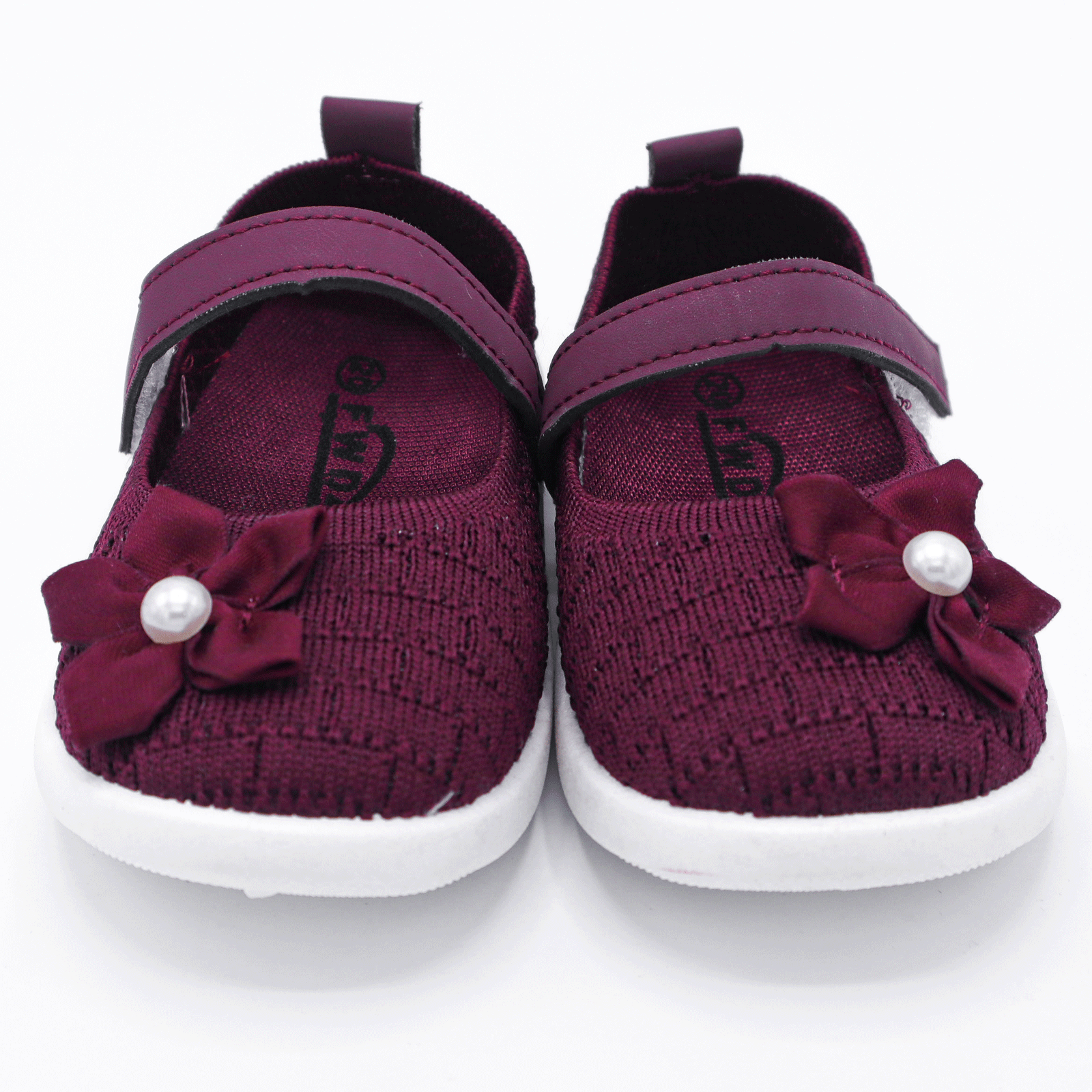 Kids Maroon Knit Casual Shoes with Flower Strap