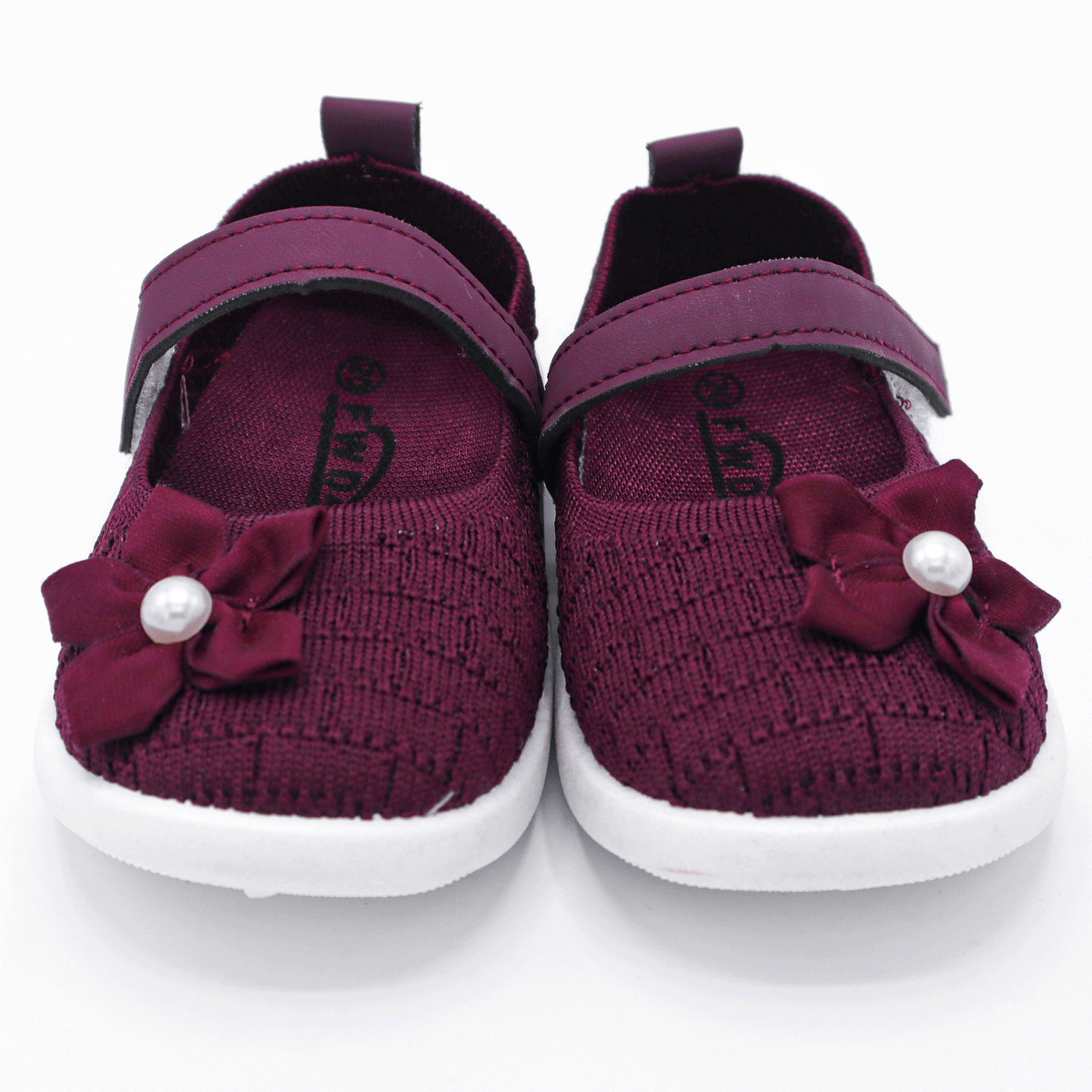 Kids Maroon Knit Casual Shoes with Flower Strap