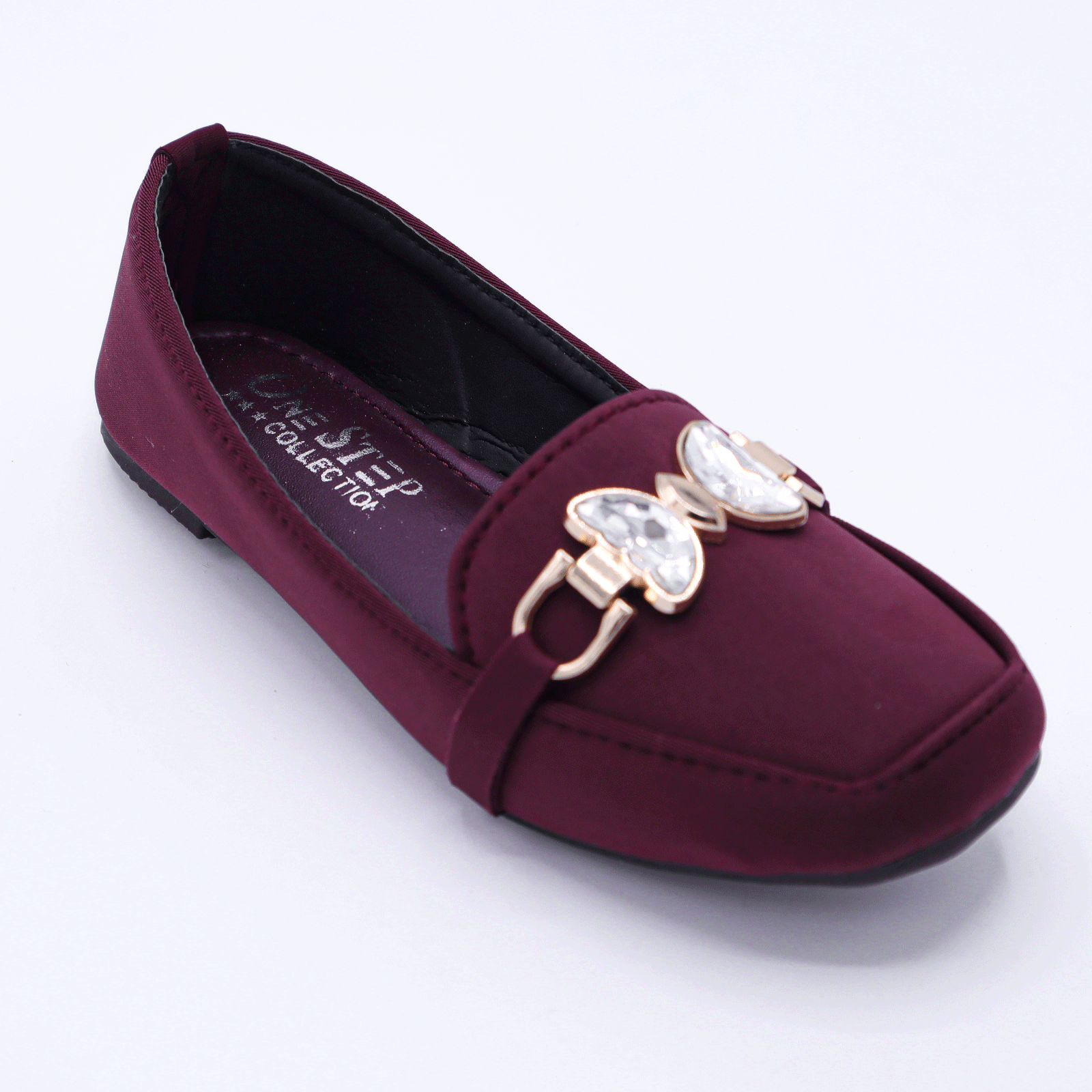 Girls Maroon Fancy Pumps with Crystal Buckle