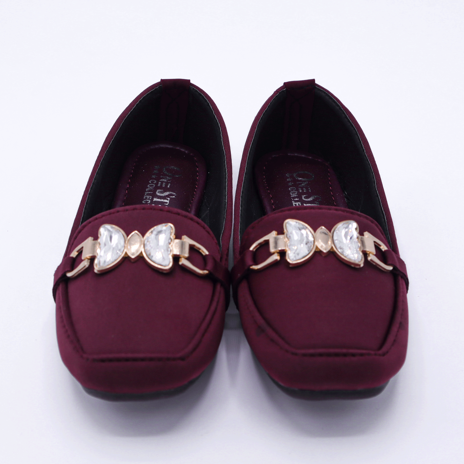 Girls Maroon Fancy Pumps with Crystal Buckle