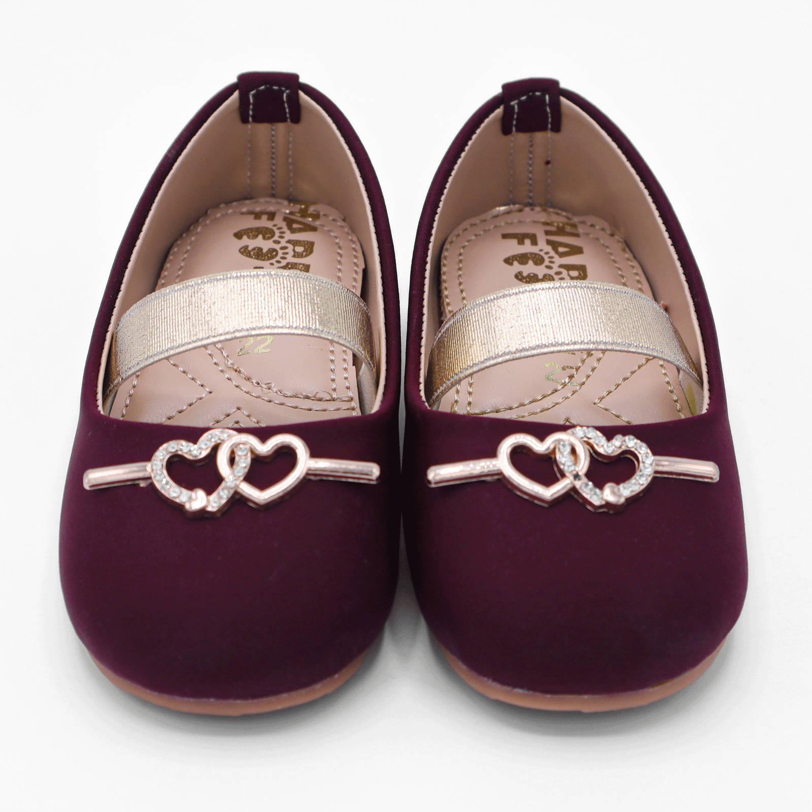 Girls Maroon Heart Strap Party Shoes