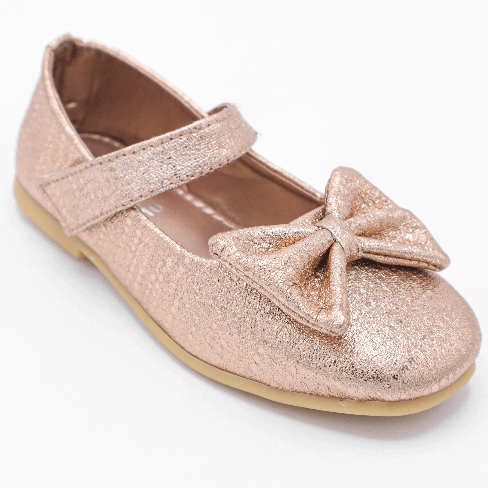 Girls Rose Gold Bow Party Shoes