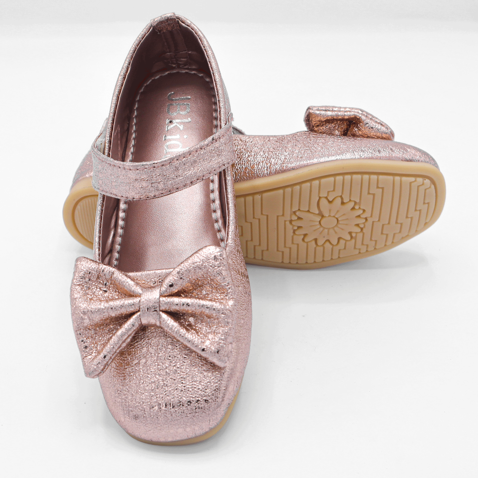 Girls Rose Gold Bow Party Shoes