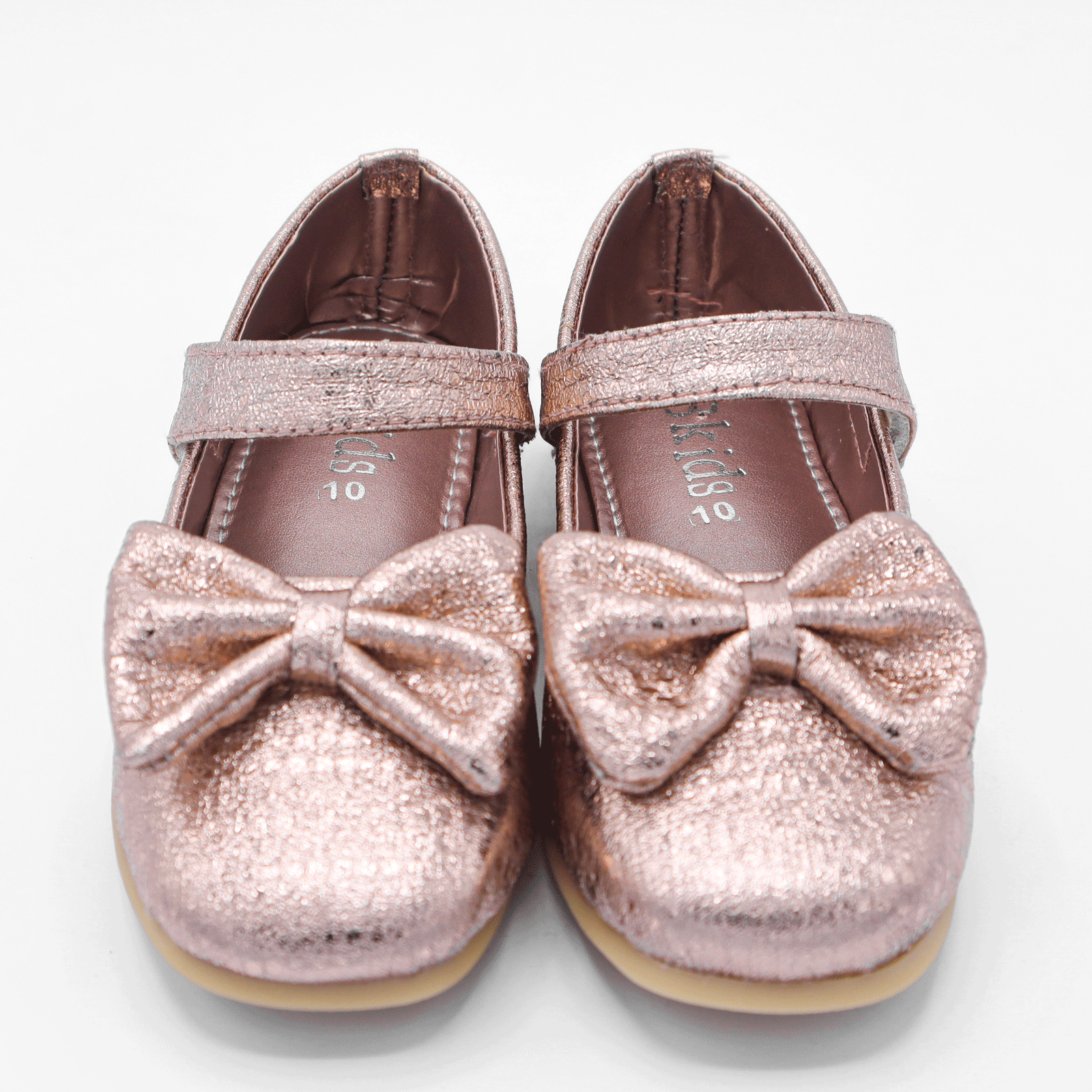 Girls Rose Gold Bow Party Shoes