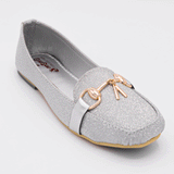 Girls Silver Shoes Glitter Ballet Flats