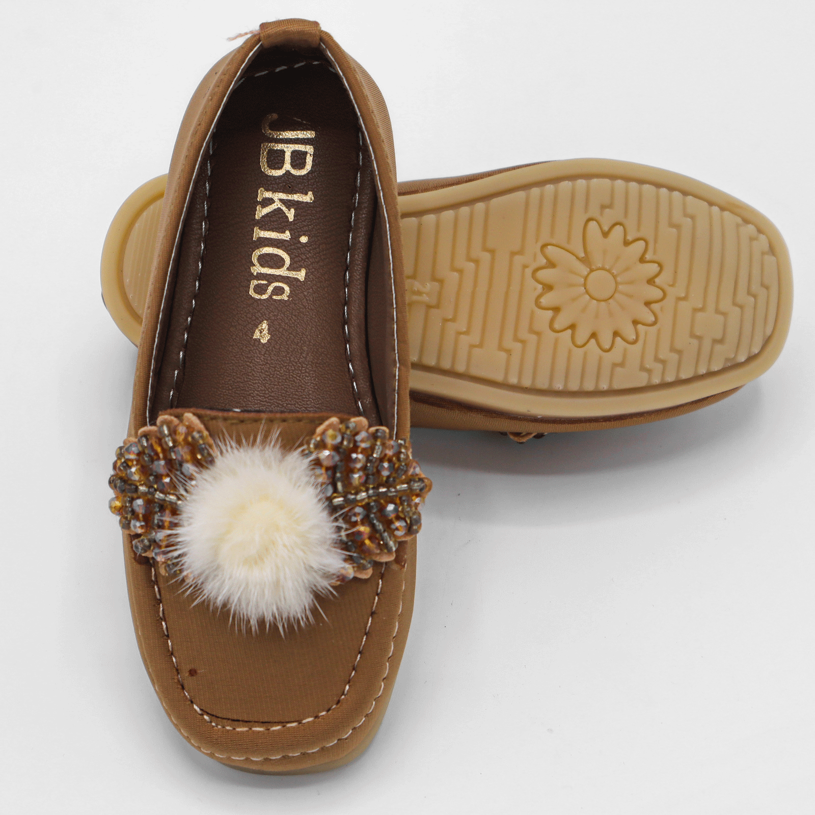 Girls Brown Fancy Pumps with Fur Flower