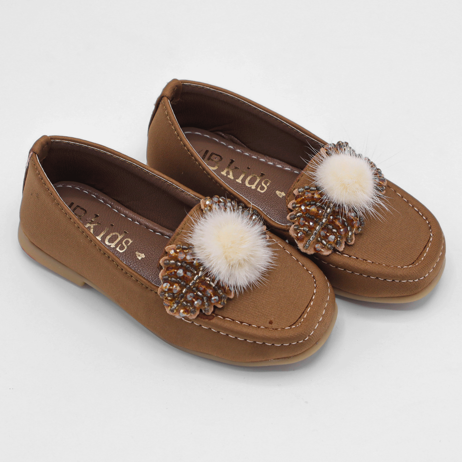 Girls Brown Fancy Pumps with Fur Flower