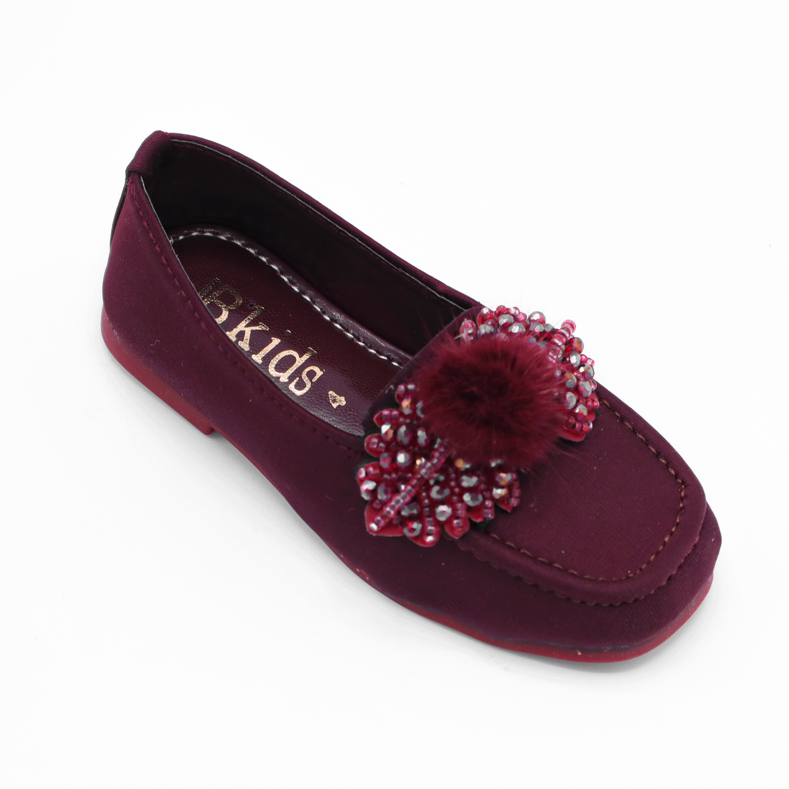 Girls Maroon Fancy Pumps with Fur Flower