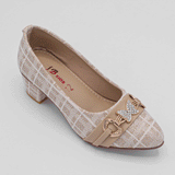 Girls Beige Block Heel Butterfly Pumps