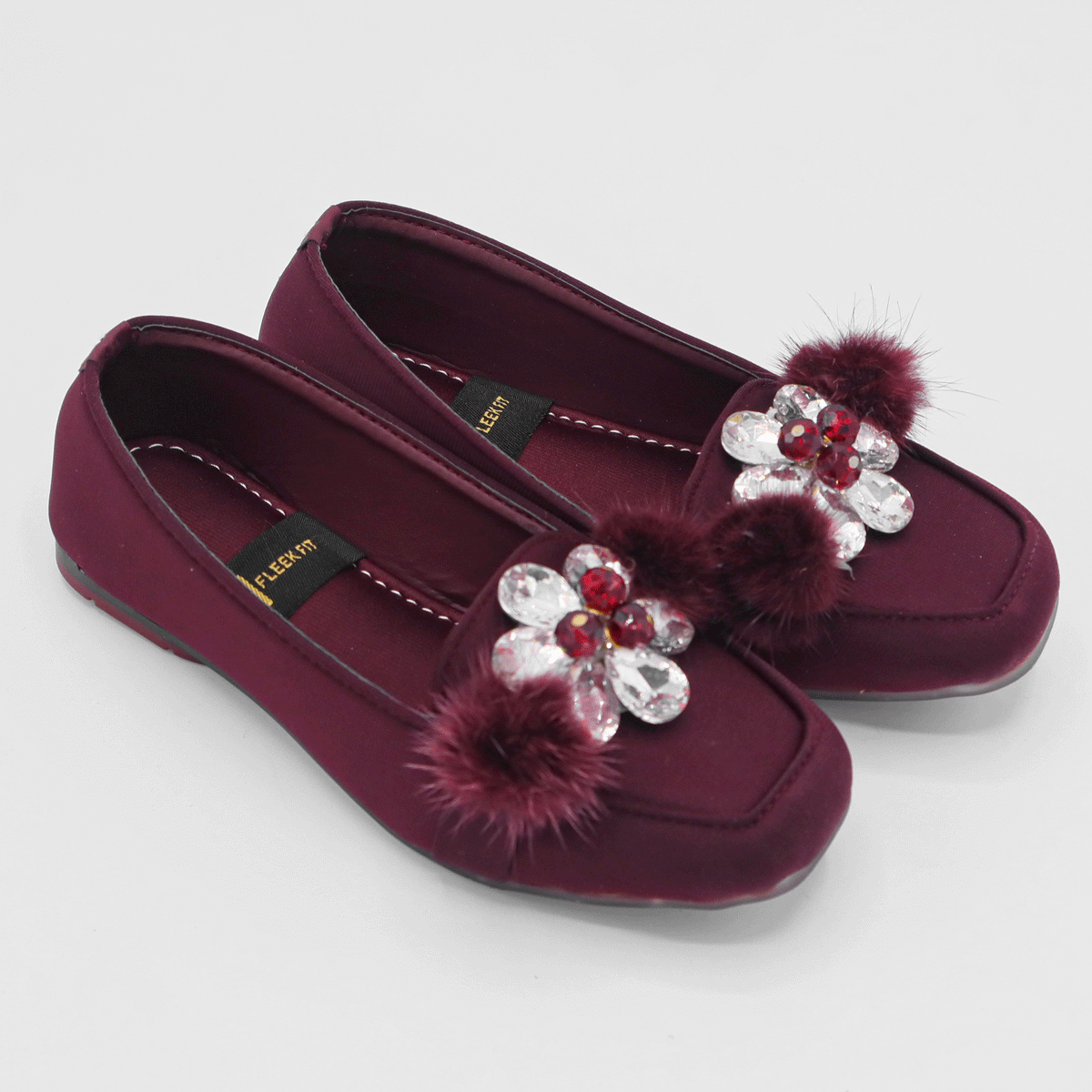 Girls Fancy Flower Pumps Maroon