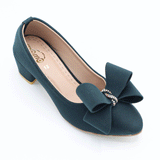 Girls Bow Block Heel Pump Deep Green