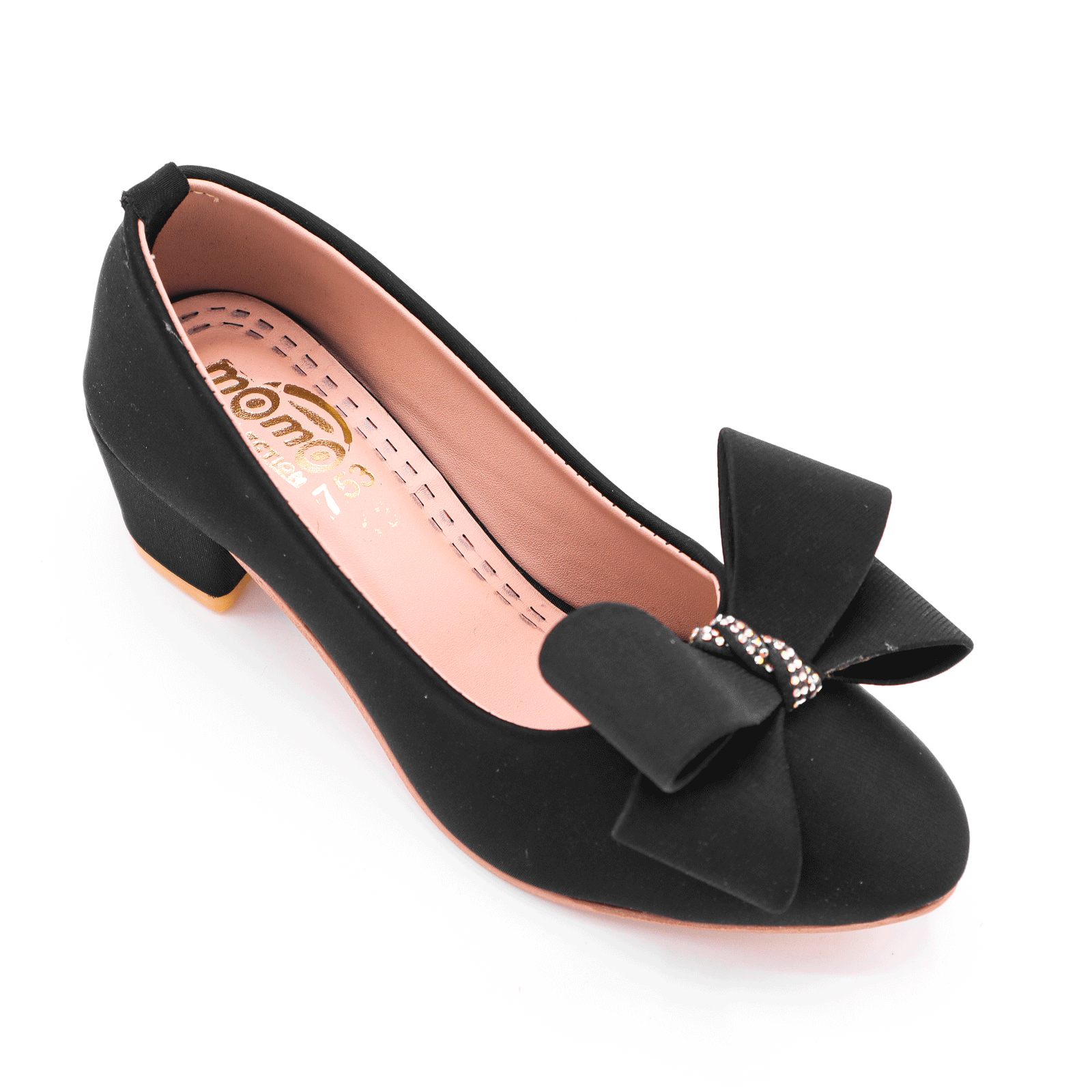 Girls Bow Block Heel Pumps Black