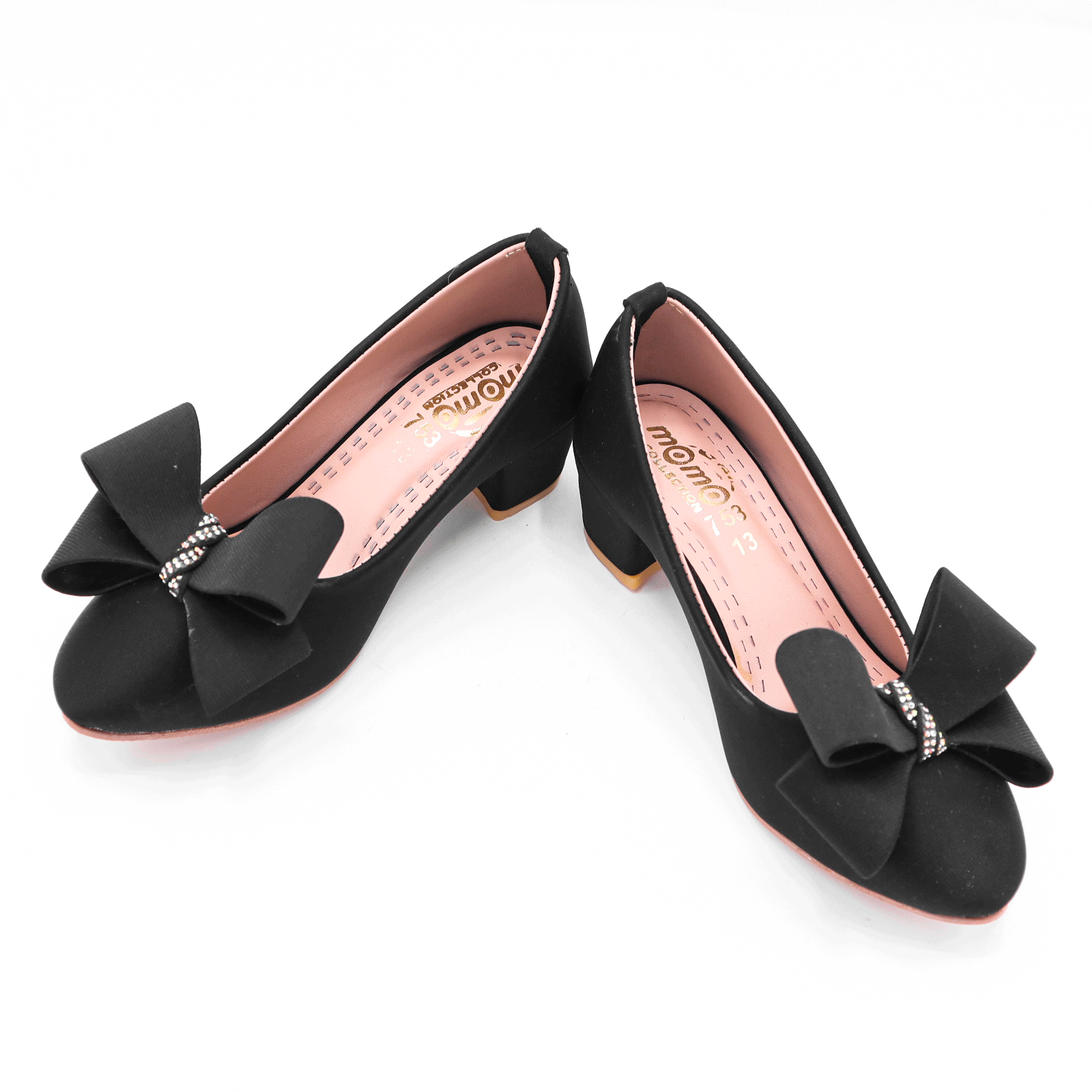 Girls Bow Block Heel Pumps Black
