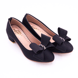 Girls Bow Block Heel Pumps Black