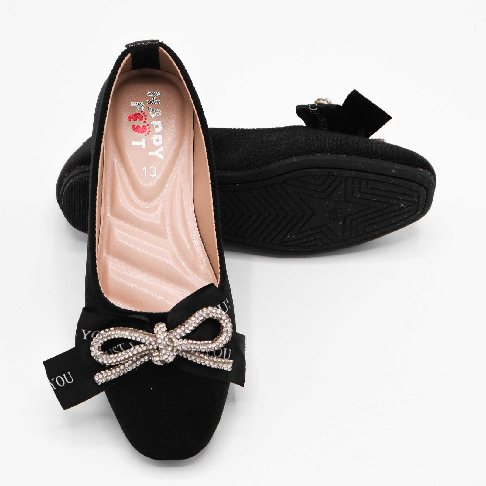 Girls Black Bow Party Pumps