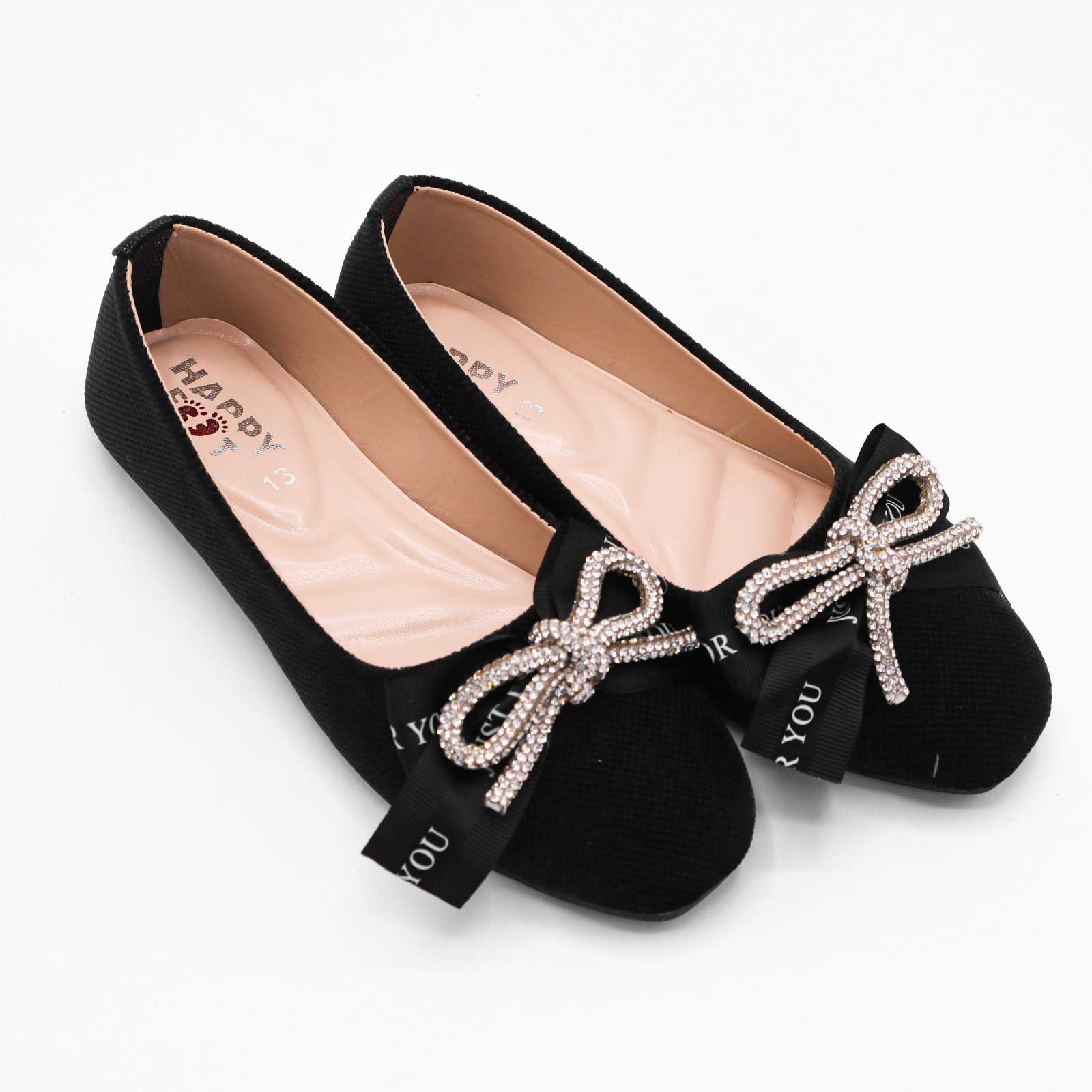 Girls Black Bow Party Pumps