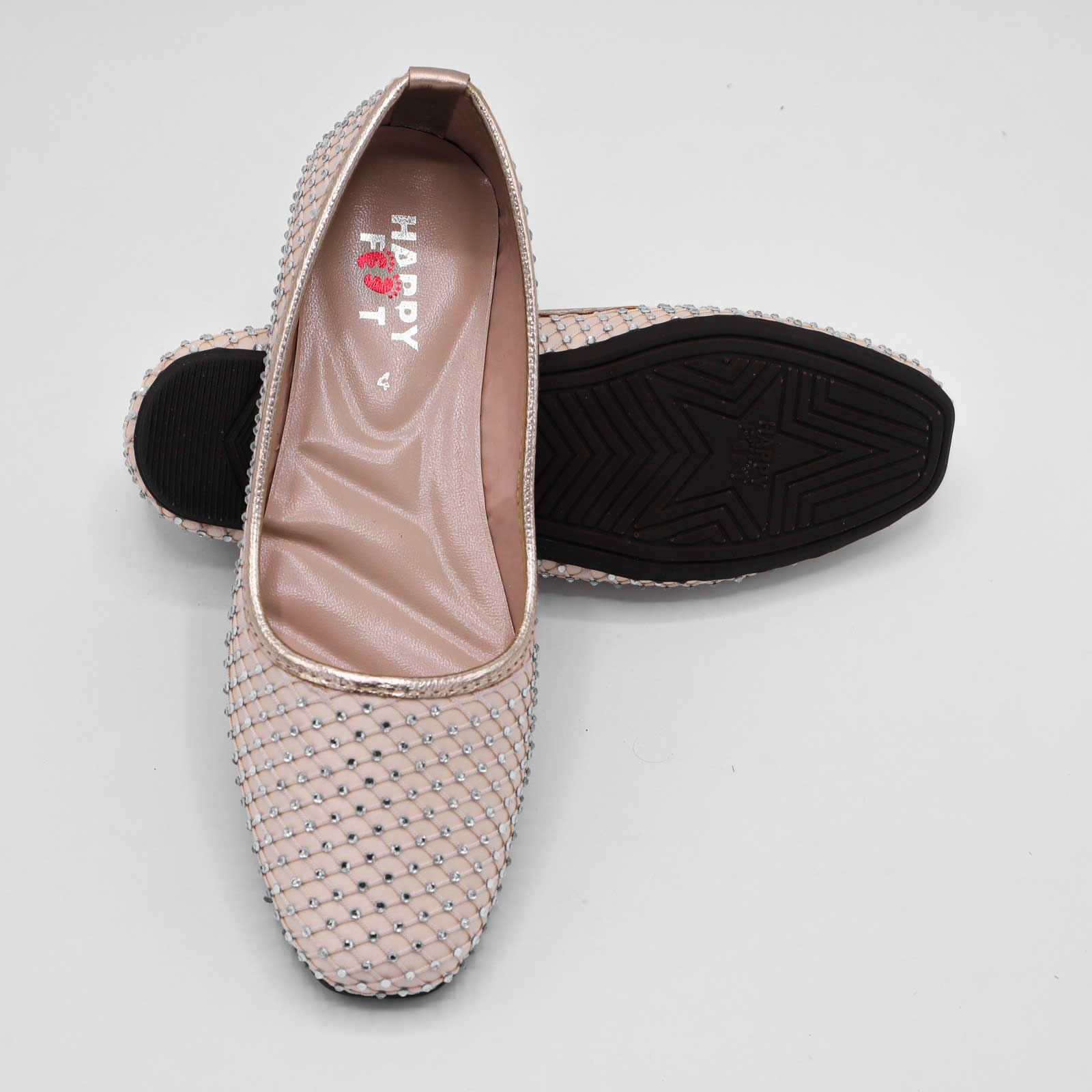 Embellished Nude Ballet Flats