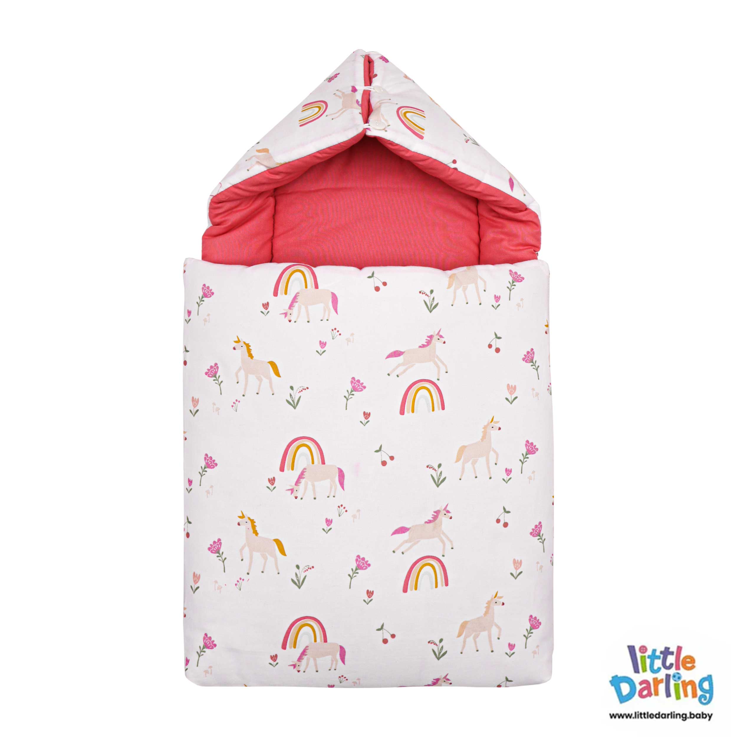 Baby Hooded Carry Nest Unicorn & Flower by Little Darling