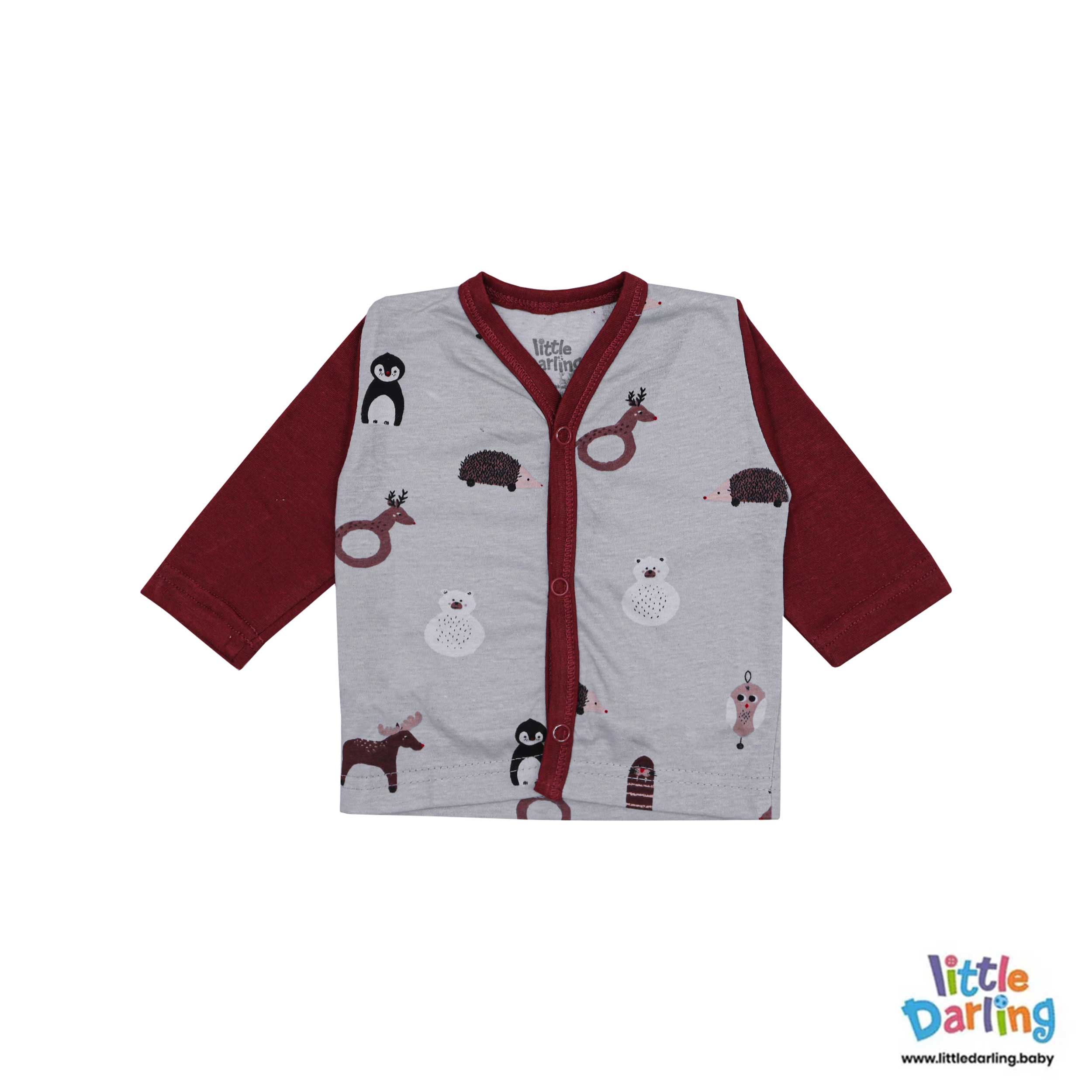 Baby Night Suit Animal Print Maroon by Little Darling