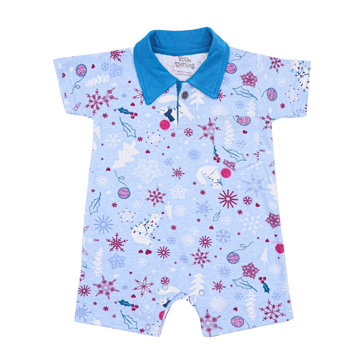 Baby Polo Romper Flower & Heart Print | Little Darling