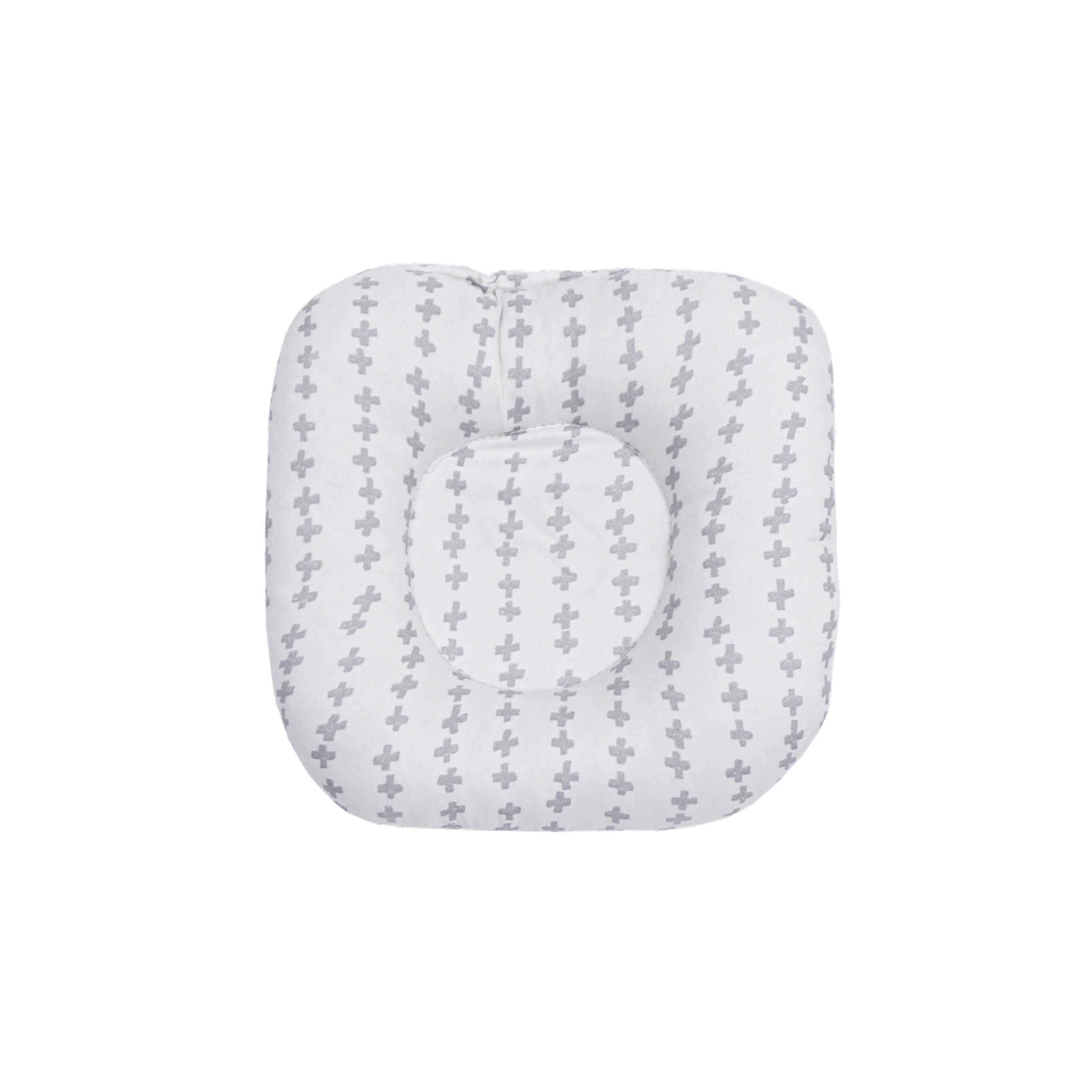 Baby Head Shaping Pillow White Grey Cross Print by Little Darling